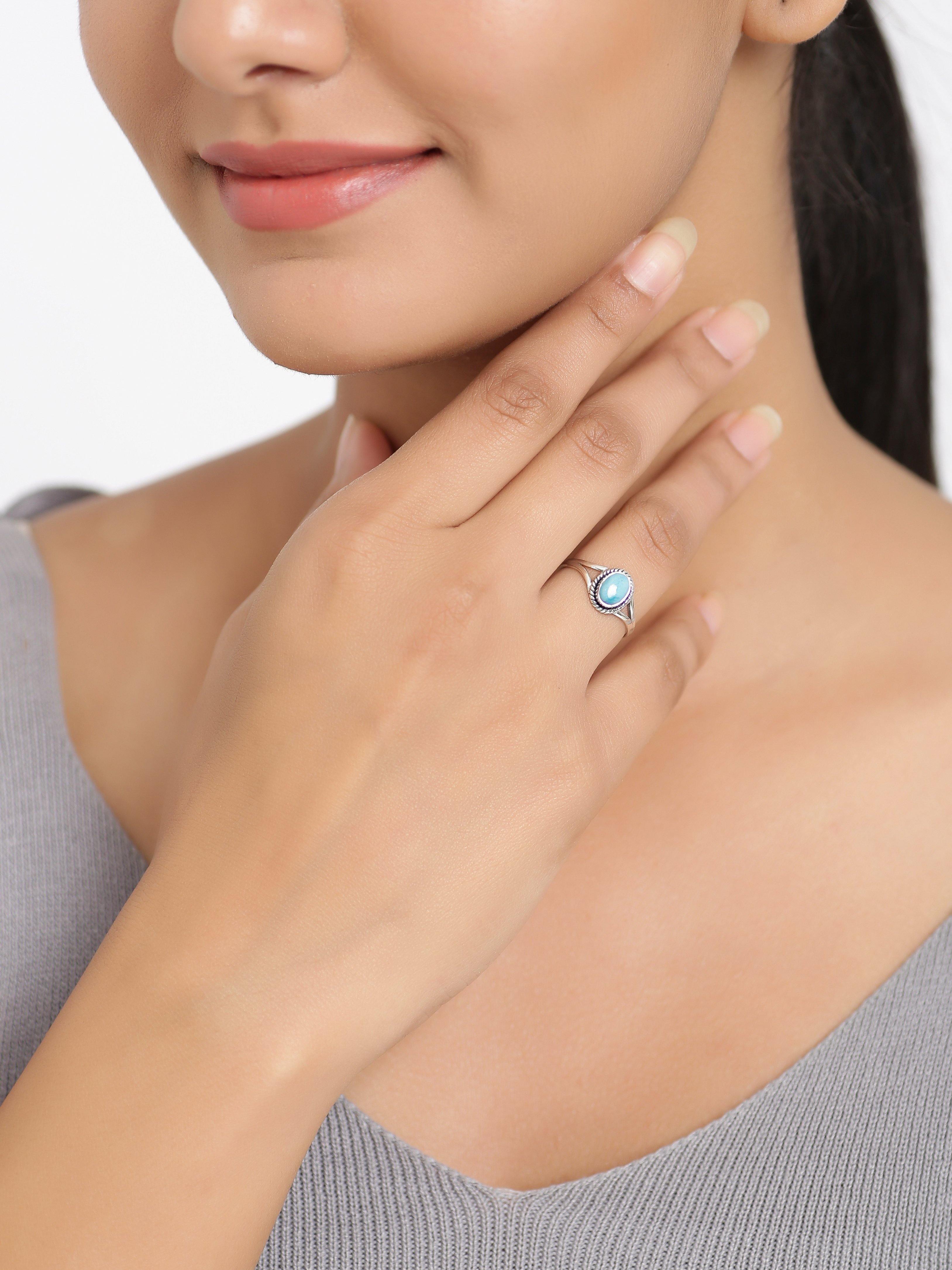Natural Larimar Solid 925 Sterling Silver Ring Jewelry - YoTreasure