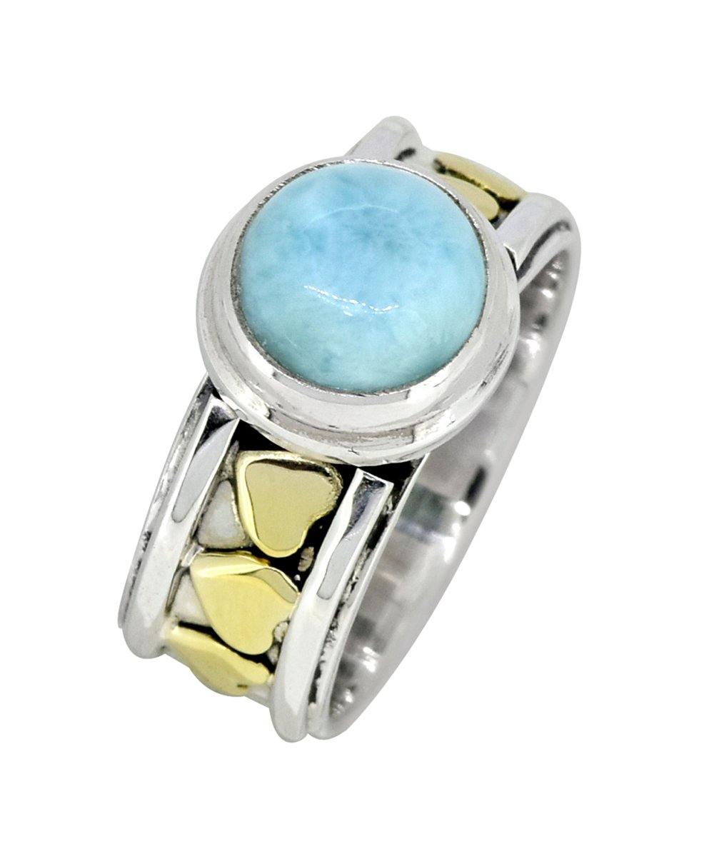 Larimar Solid 925 Sterling Silver Brass Gemstone Heart Ring Jewelry - YoTreasure