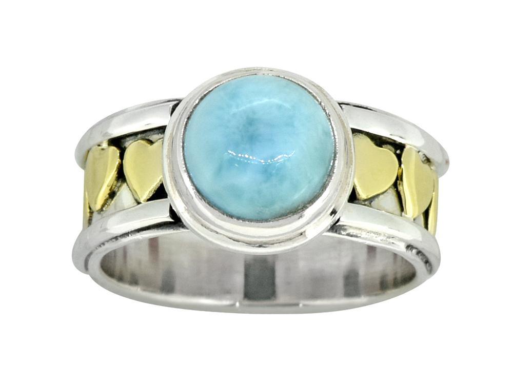 Larimar Solid 925 Sterling Silver Brass Gemstone Heart Ring Jewelry - YoTreasure