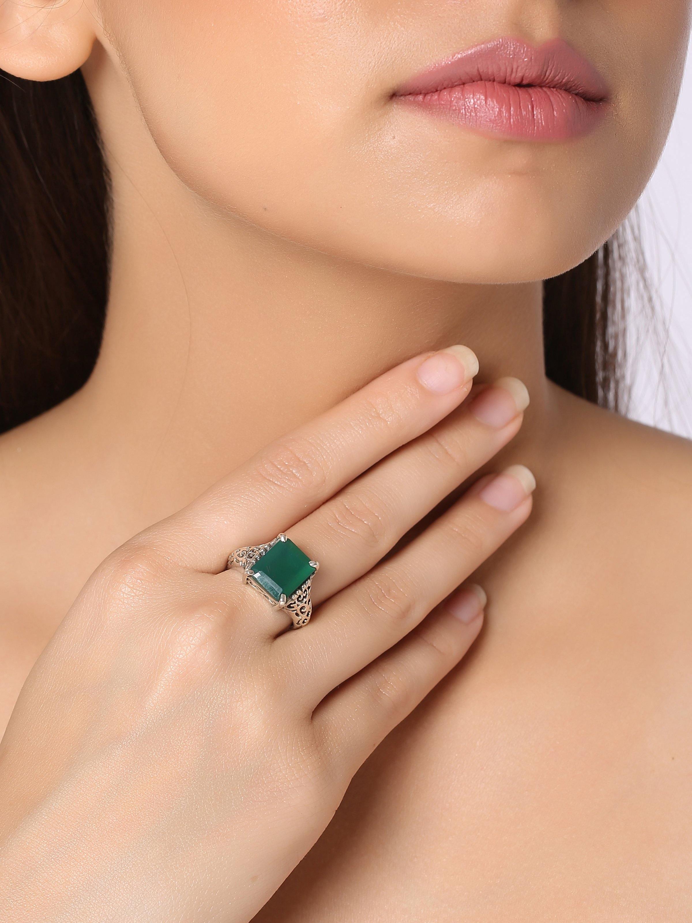 Green Onyx Ring Solid 925 Sterling Silver Gemstone Jewelry - YoTreasure