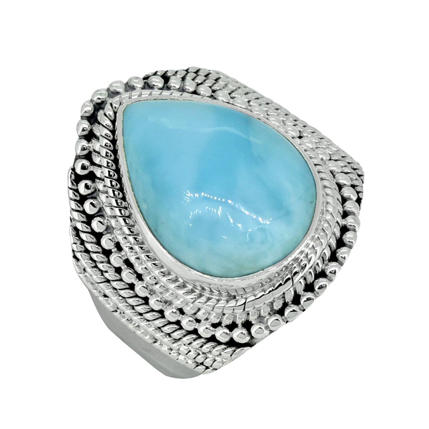 Natural Larimar Solid 925 Sterling Silver Designer Ring Jewelry - YoTreasure