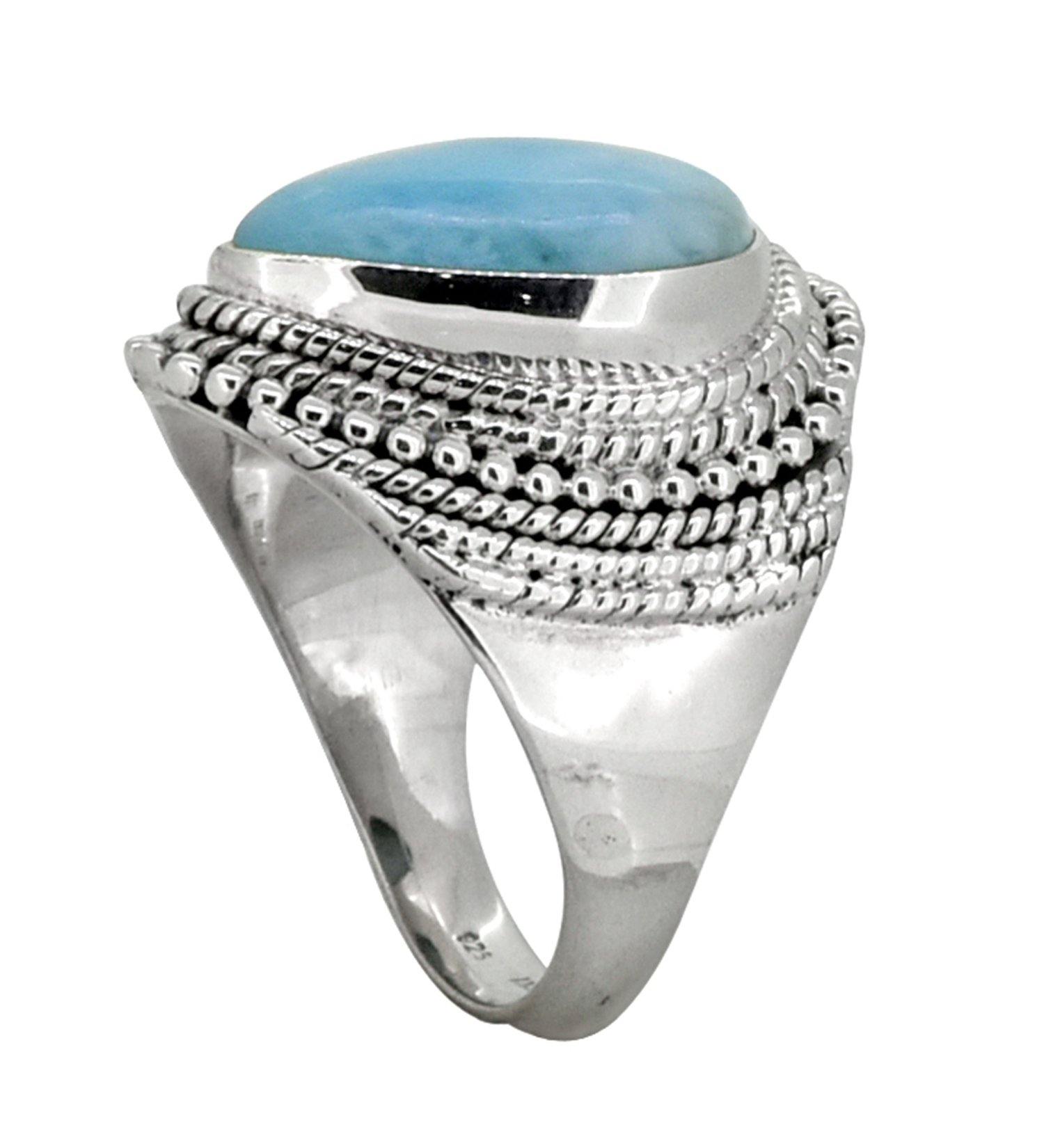 Natural Larimar Solid 925 Sterling Silver Designer Ring Jewelry - YoTreasure