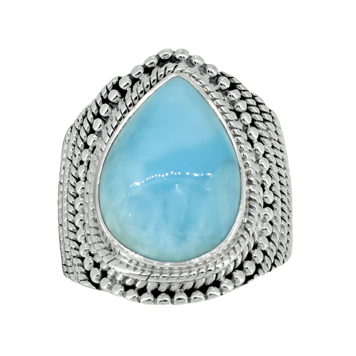 Natural Larimar Solid 925 Sterling Silver Designer Ring Jewelry - YoTreasure