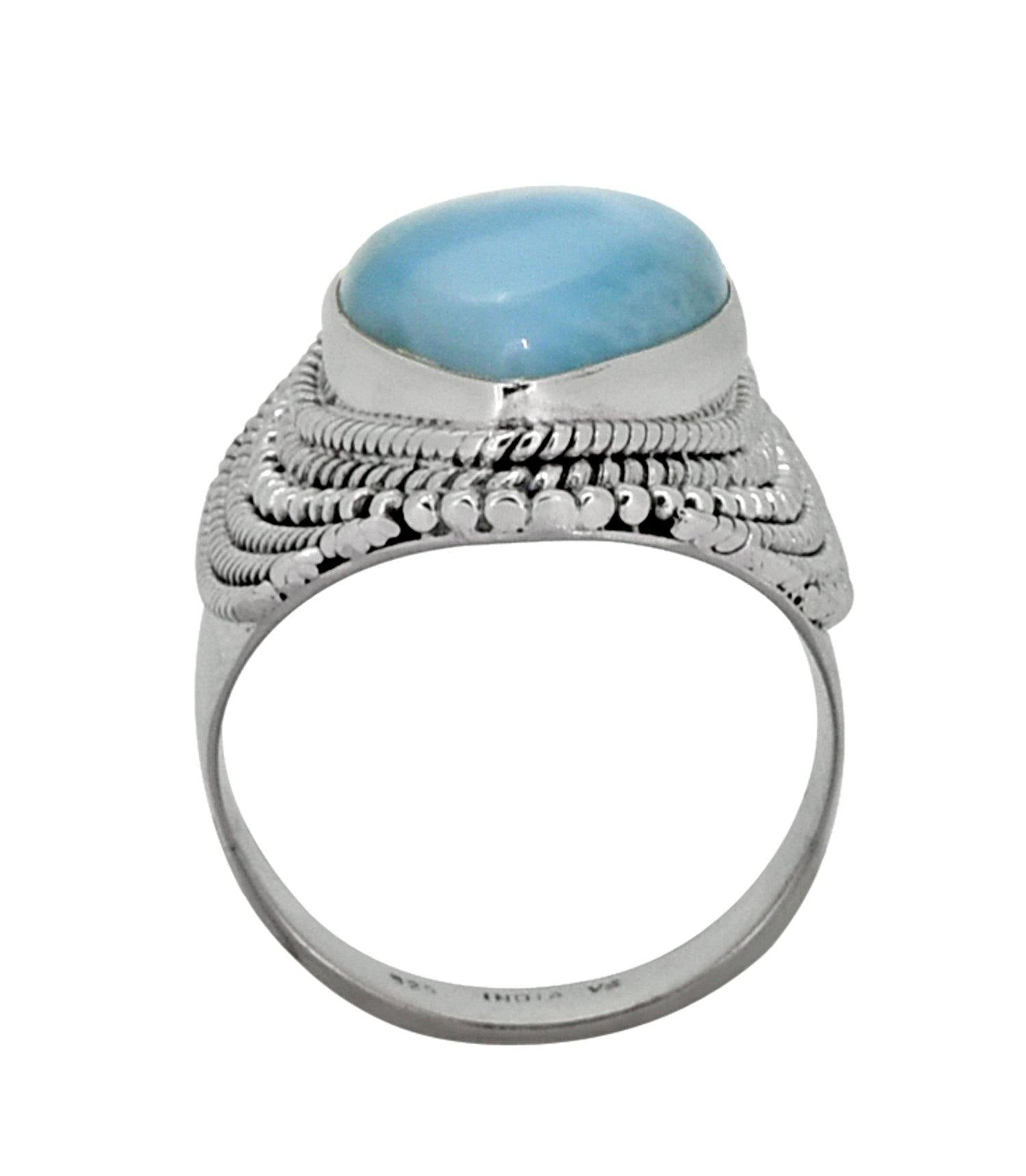 Natural Larimar Solid 925 Sterling Silver Designer Ring Jewelry - YoTreasure