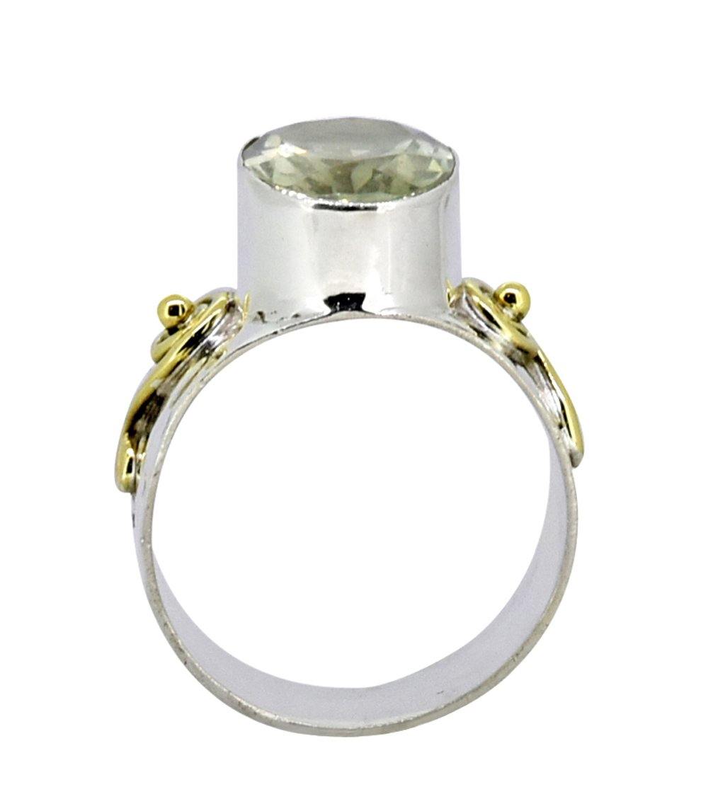 Solid 925 Sterling Silver Brass Green Amethyst Ring - YoTreasure