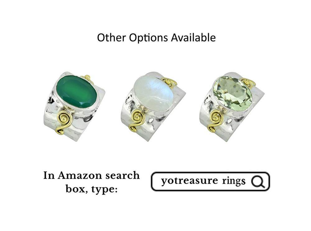 Solid 925 Sterling Silver Brass Green Amethyst Ring - YoTreasure