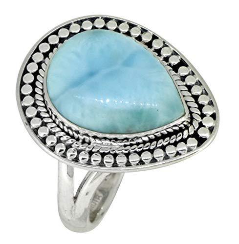 Natural Larimar Solid 925 Sterling Silver Ring Jewelry - YoTreasure