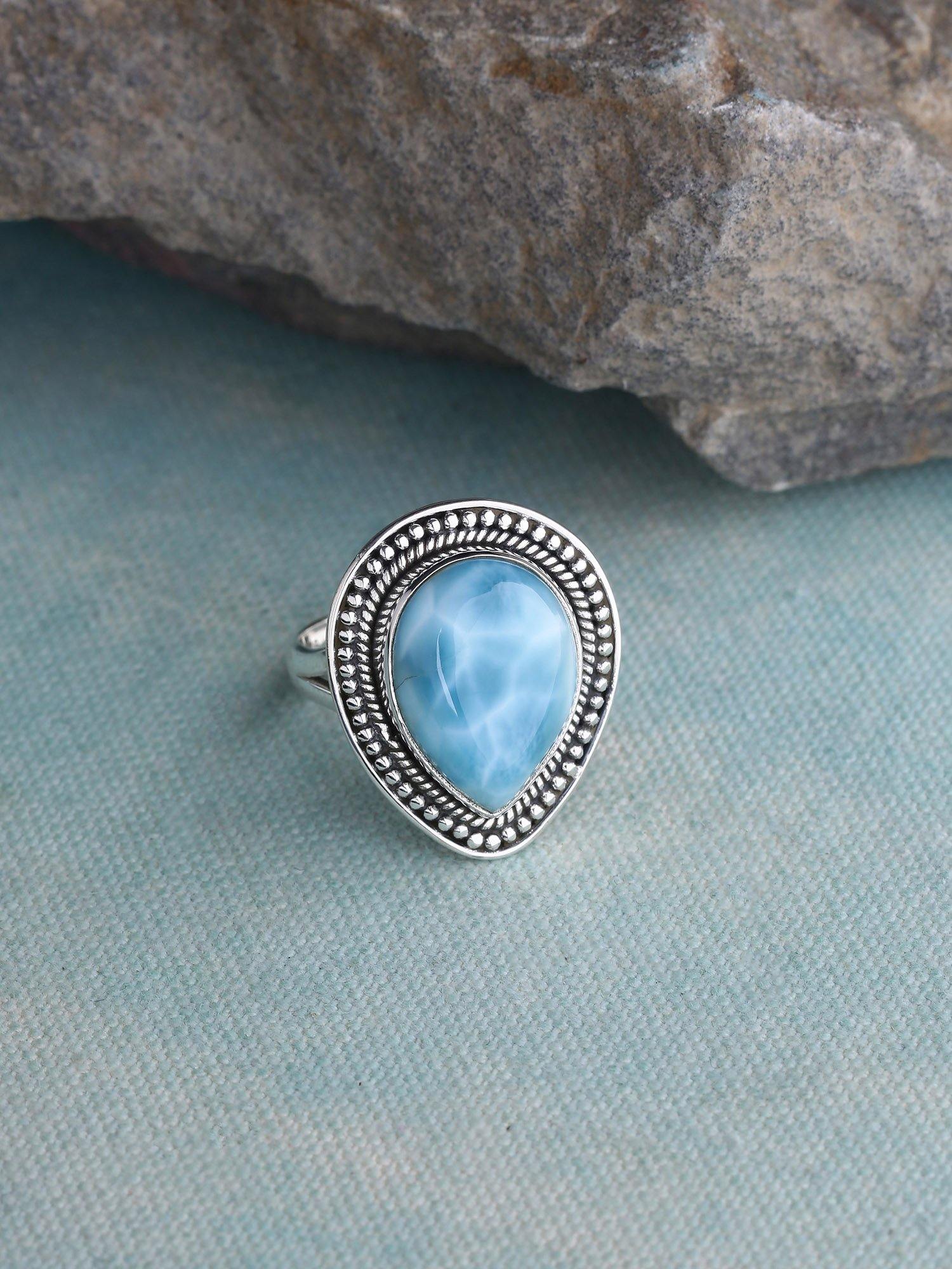 Natural Larimar Solid 925 Sterling Silver Ring Jewelry - YoTreasure