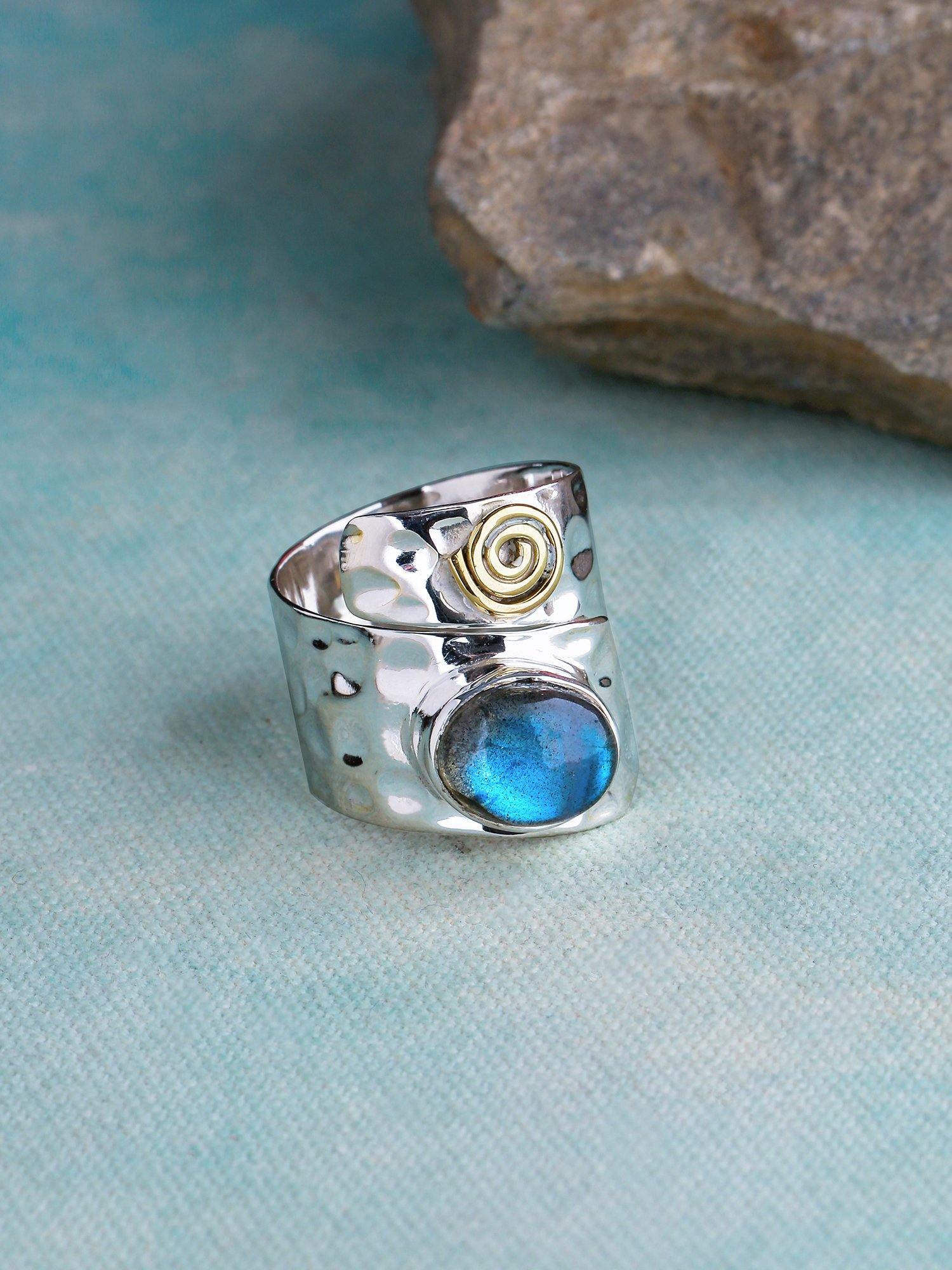 Labradorite Solid 925 Sterling Silver Brass Ring Jewelry - YoTreasure