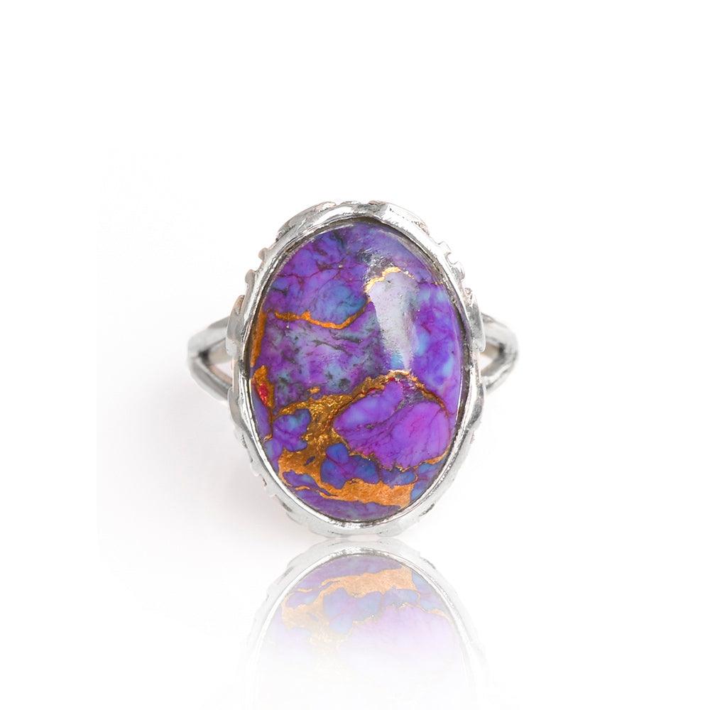 Purple Copper Turquoise Solid 925 Sterling Silver Ring Jewelry - YoTreasure