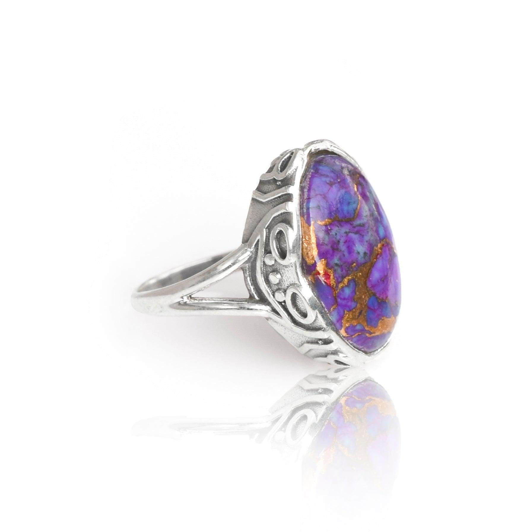 Purple Copper Turquoise Solid 925 Sterling Silver Ring Jewelry - YoTreasure