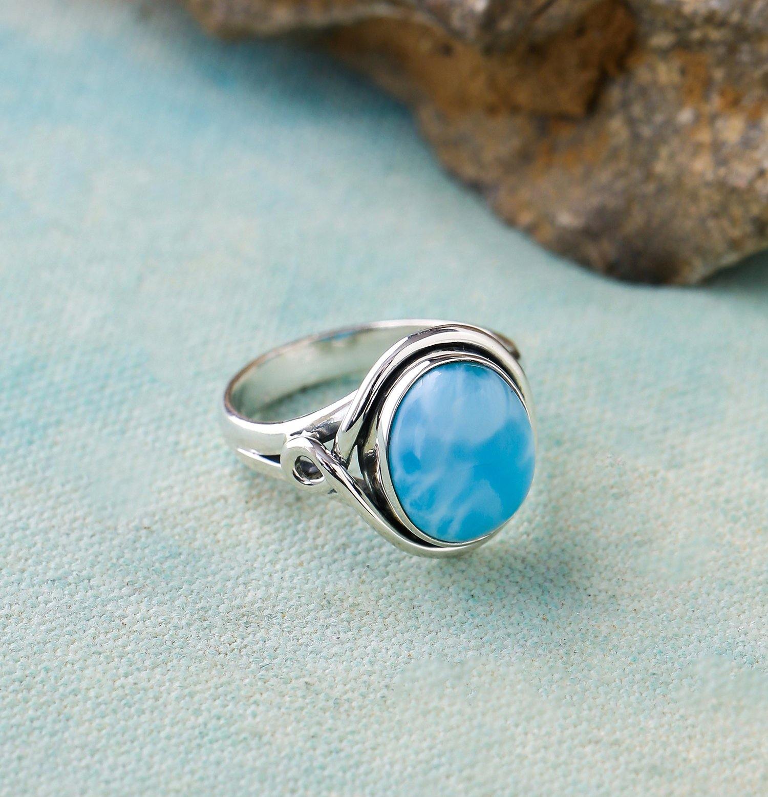 10x12 MM Natural Larimar in 925 Sterling Silver Solitaire Ring - YoTreasure