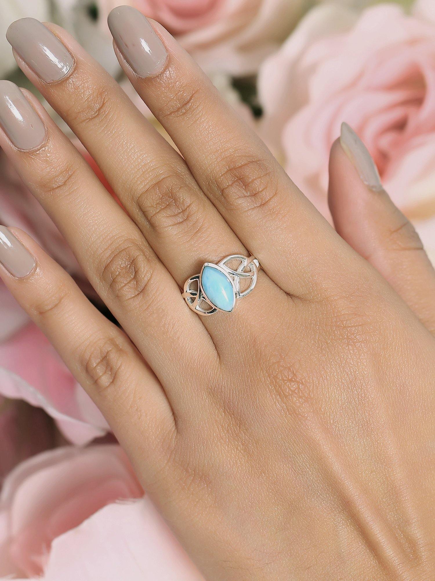 Natural Larimar Solid 925 Sterling Silver Ring Jewelry - YoTreasure
