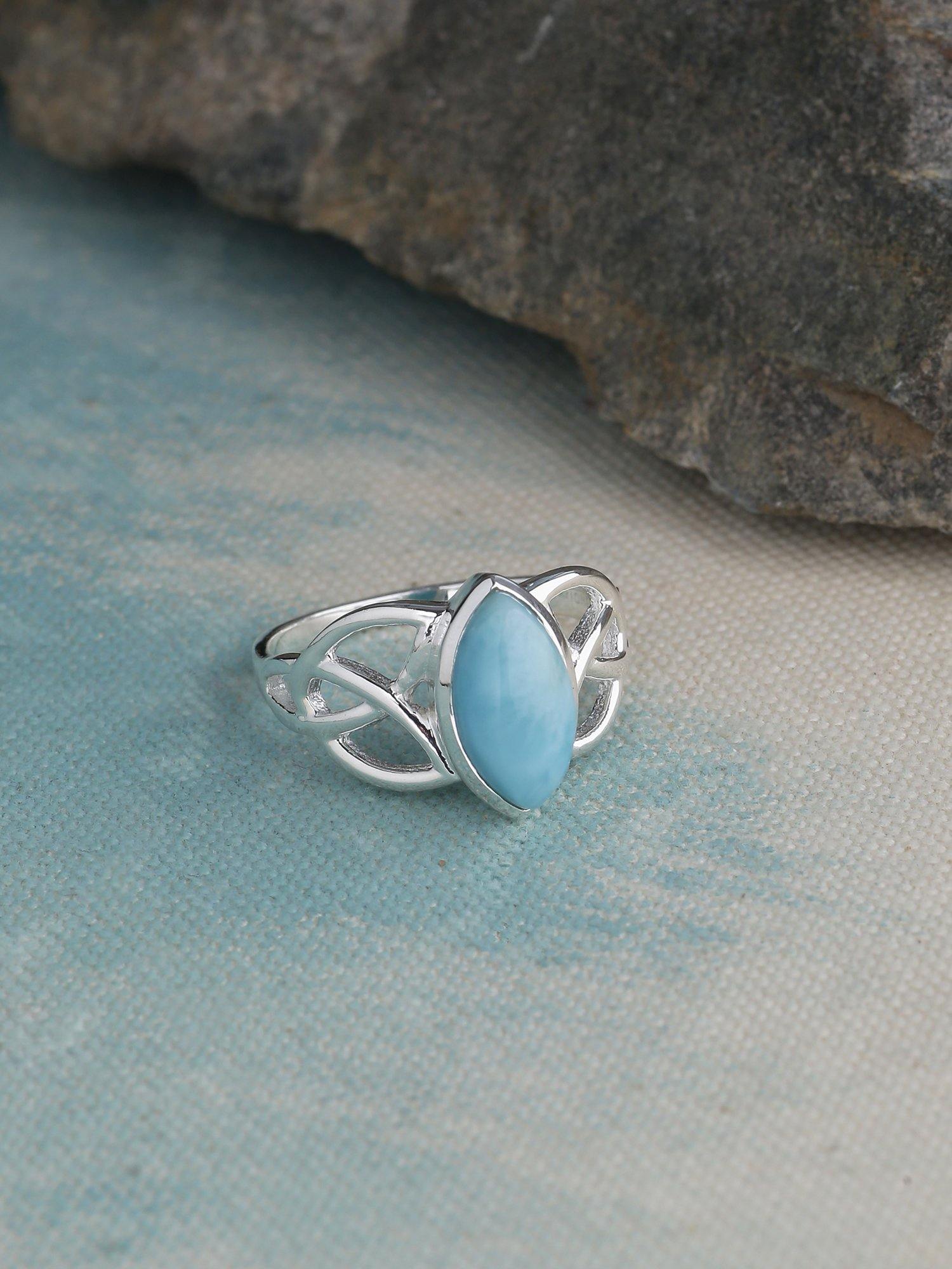 Natural Larimar Solid 925 Sterling Silver Ring Jewelry - YoTreasure