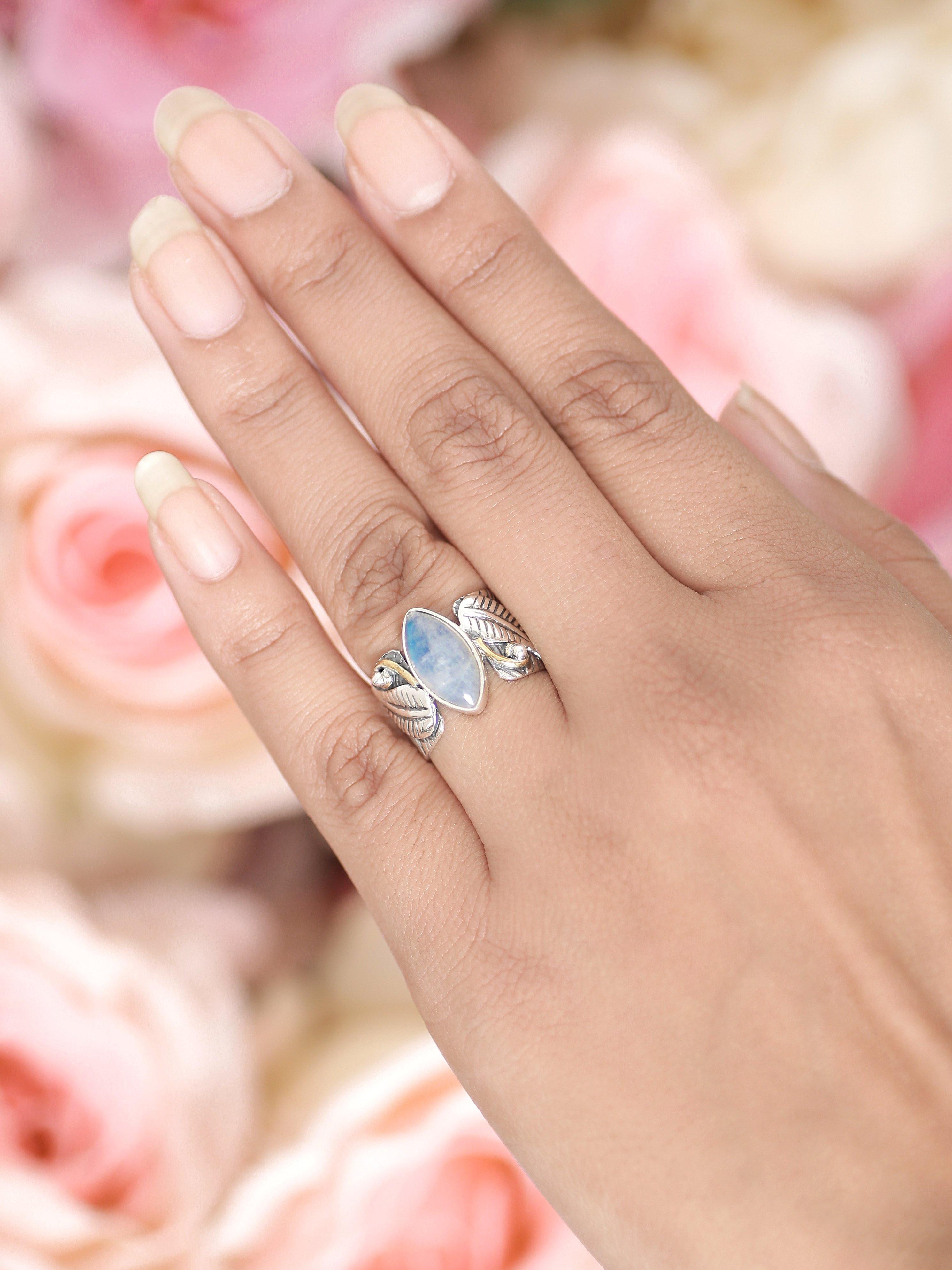 Rainbow Moonstone Solid 925 Sterling Silver Brass Designer Ring Jewelry - YoTreasure