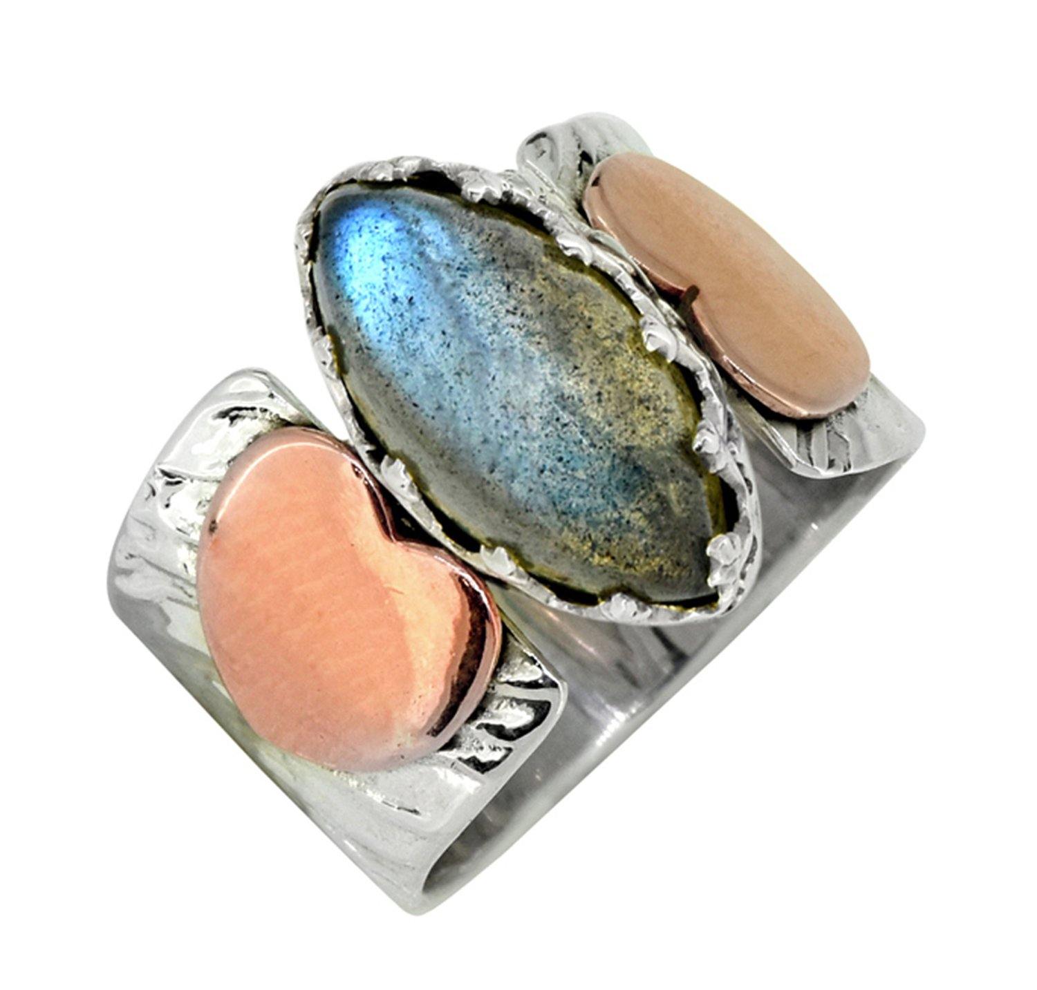 Labradorite Solid 925 Sterling Silver Brass Ring Jewelry - YoTreasure