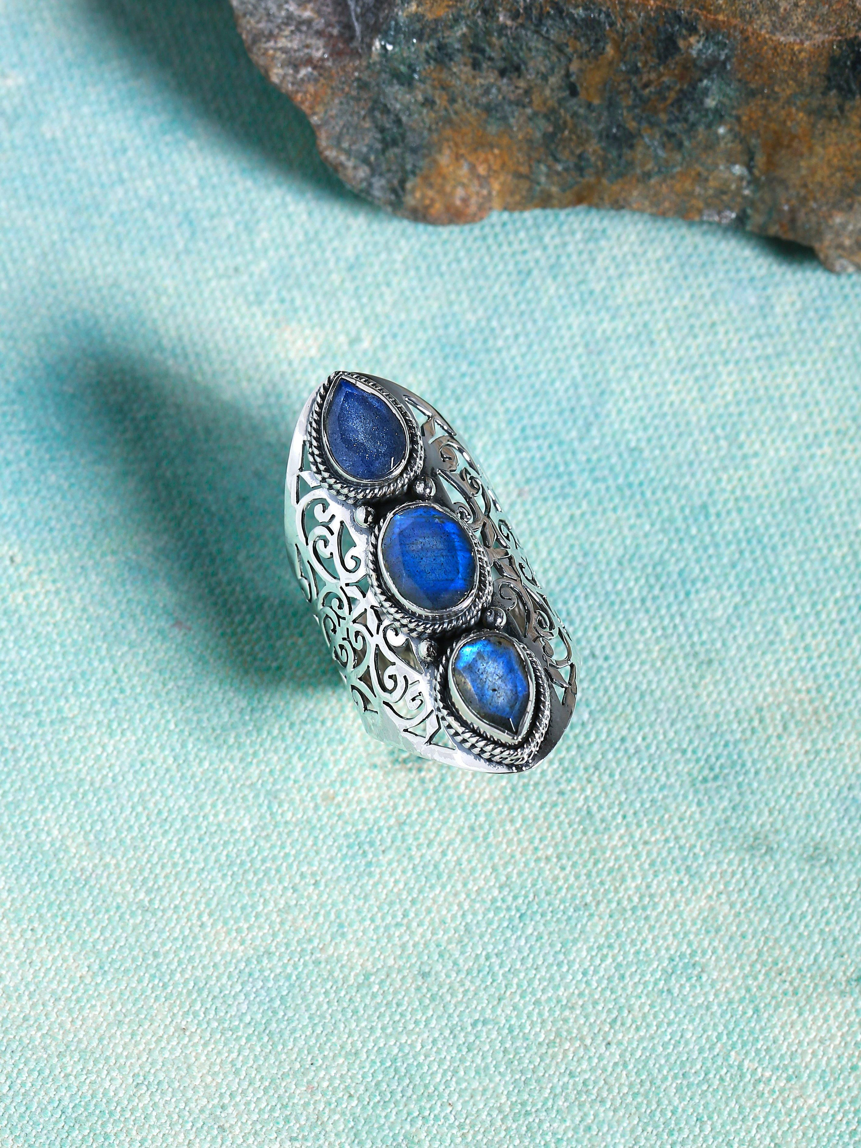 Labradorite Solid 925 Sterling Silver Designer Filigree Ring Jewelry - YoTreasure