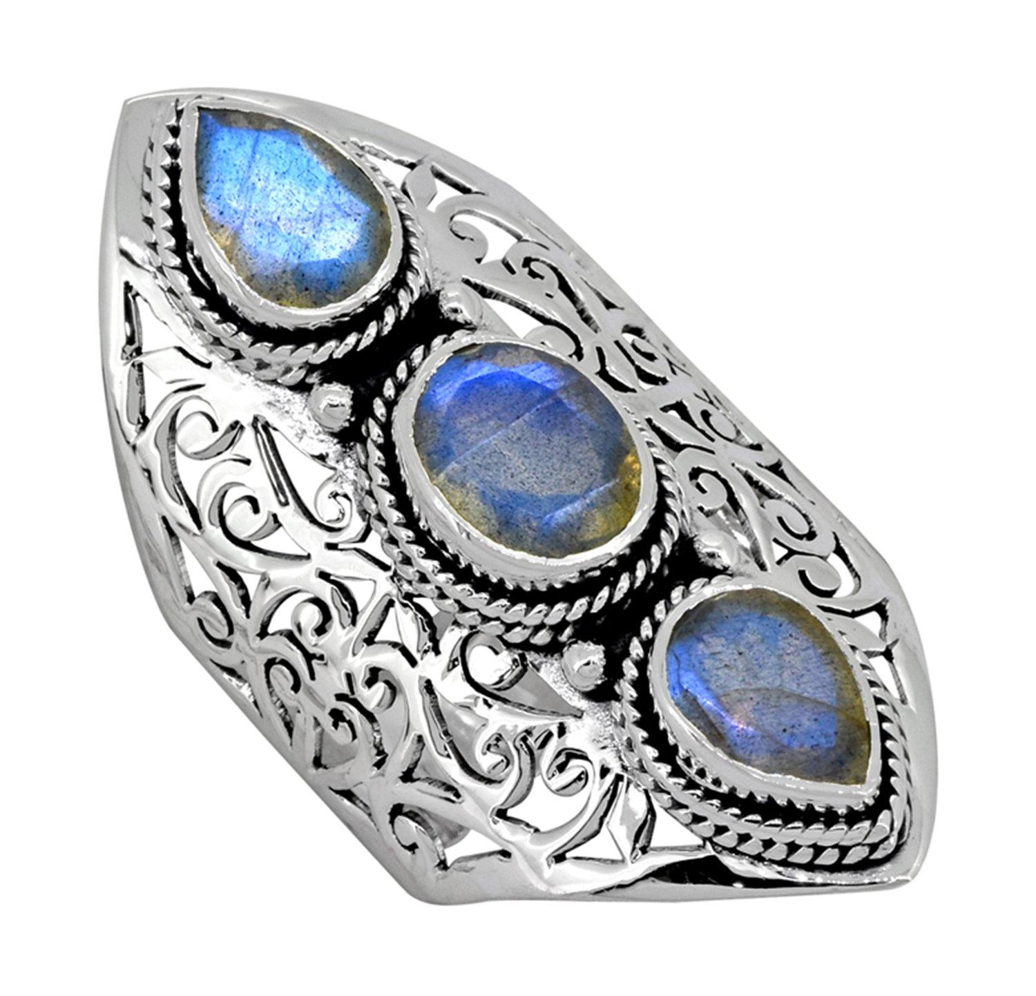 Labradorite Solid 925 Sterling Silver Designer Filigree Ring Jewelry - YoTreasure