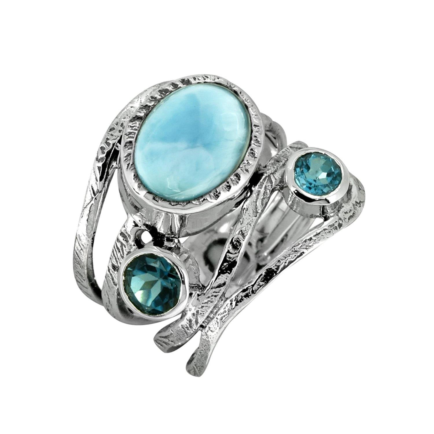 Larimar London Blue Topaz Solid 925 Sterling Silver Designer Bypass Ring Jewelry - YoTreasure
