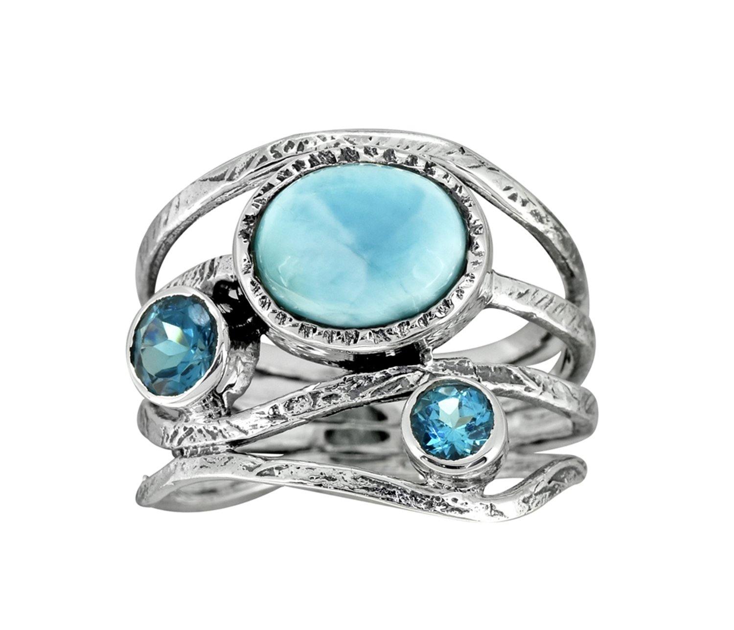 Larimar London Blue Topaz Solid 925 Sterling Silver Designer Bypass Ring Jewelry - YoTreasure