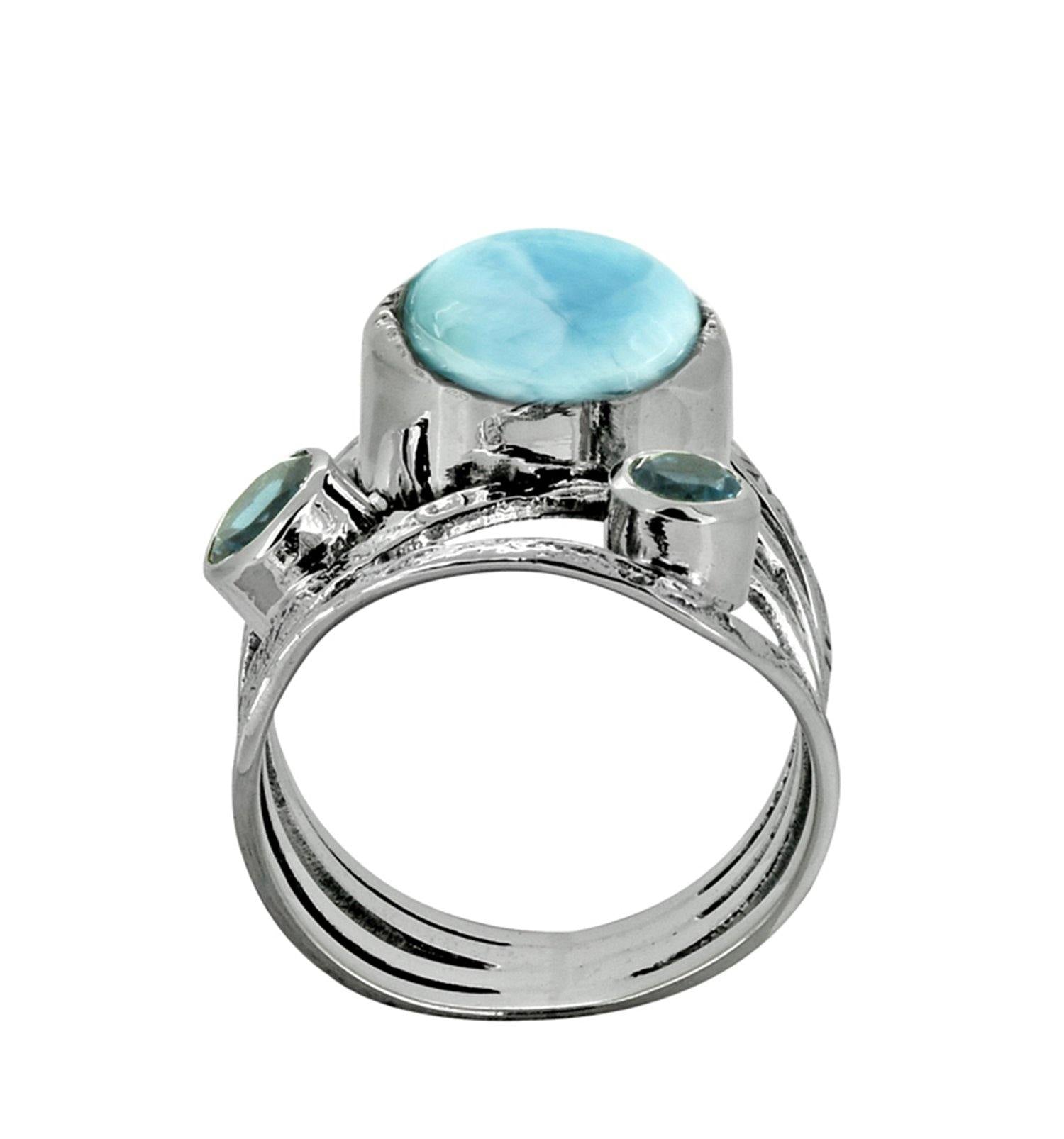 Larimar London Blue Topaz Solid 925 Sterling Silver Designer Bypass Ring Jewelry - YoTreasure