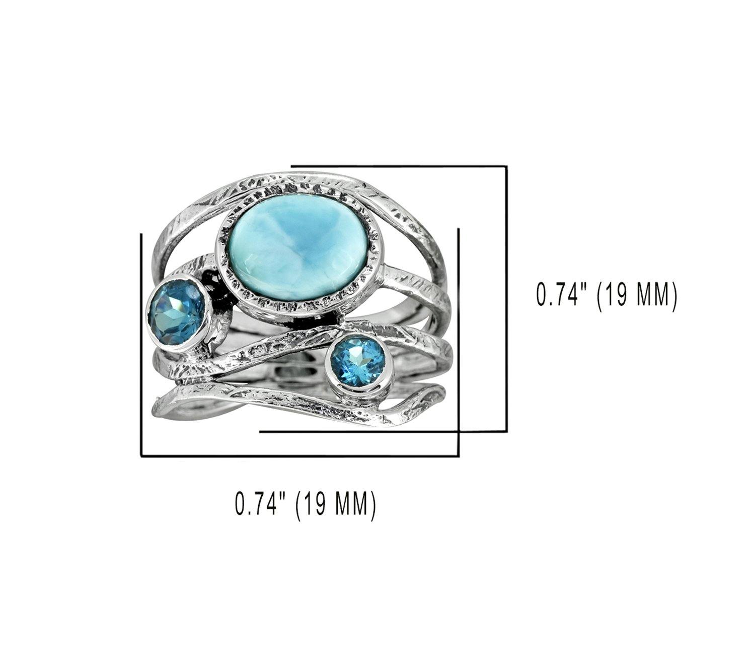 Larimar London Blue Topaz Solid 925 Sterling Silver Designer Bypass Ring Jewelry - YoTreasure