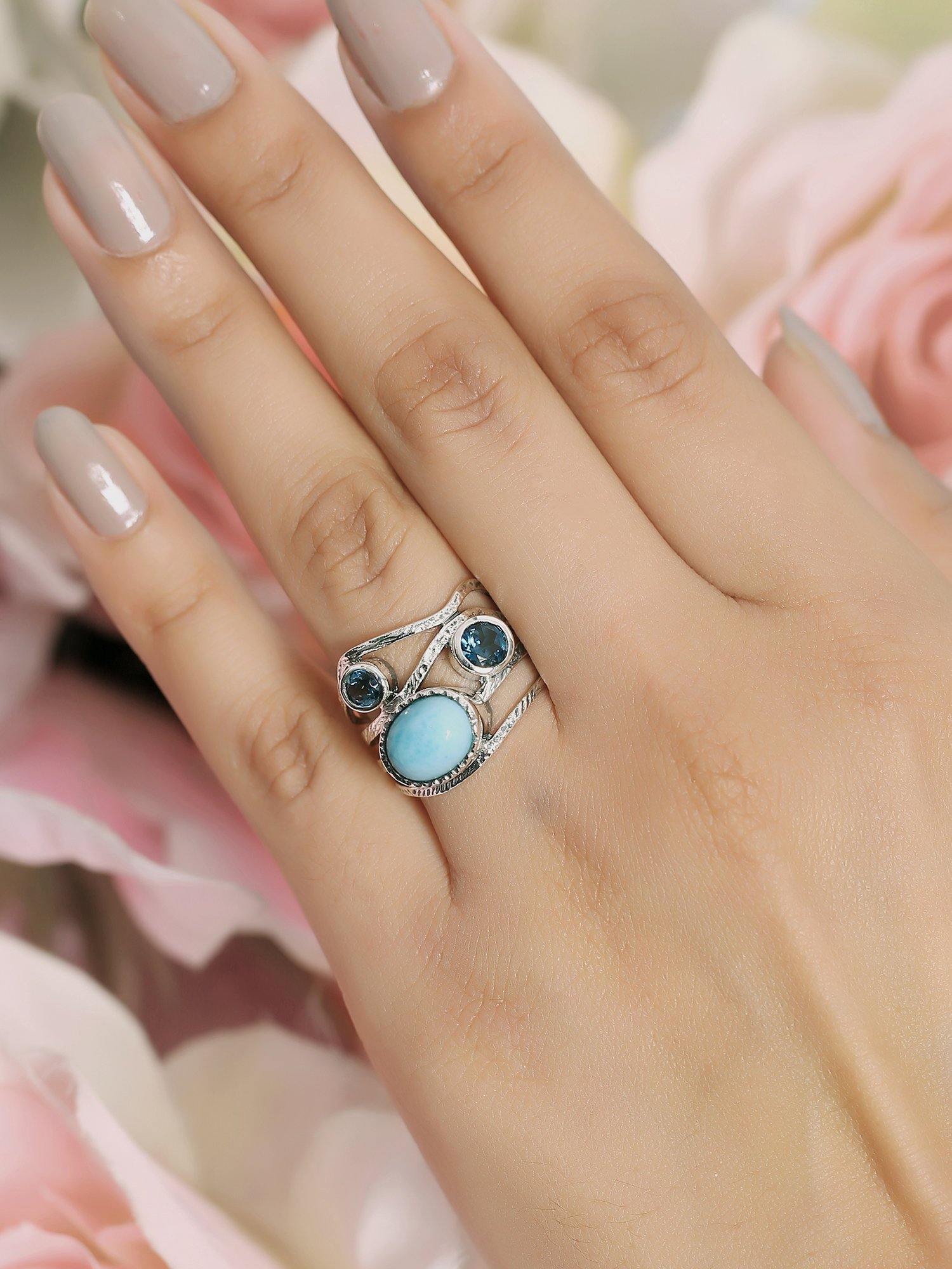 Larimar London Blue Topaz Solid 925 Sterling Silver Designer Bypass Ring Jewelry - YoTreasure