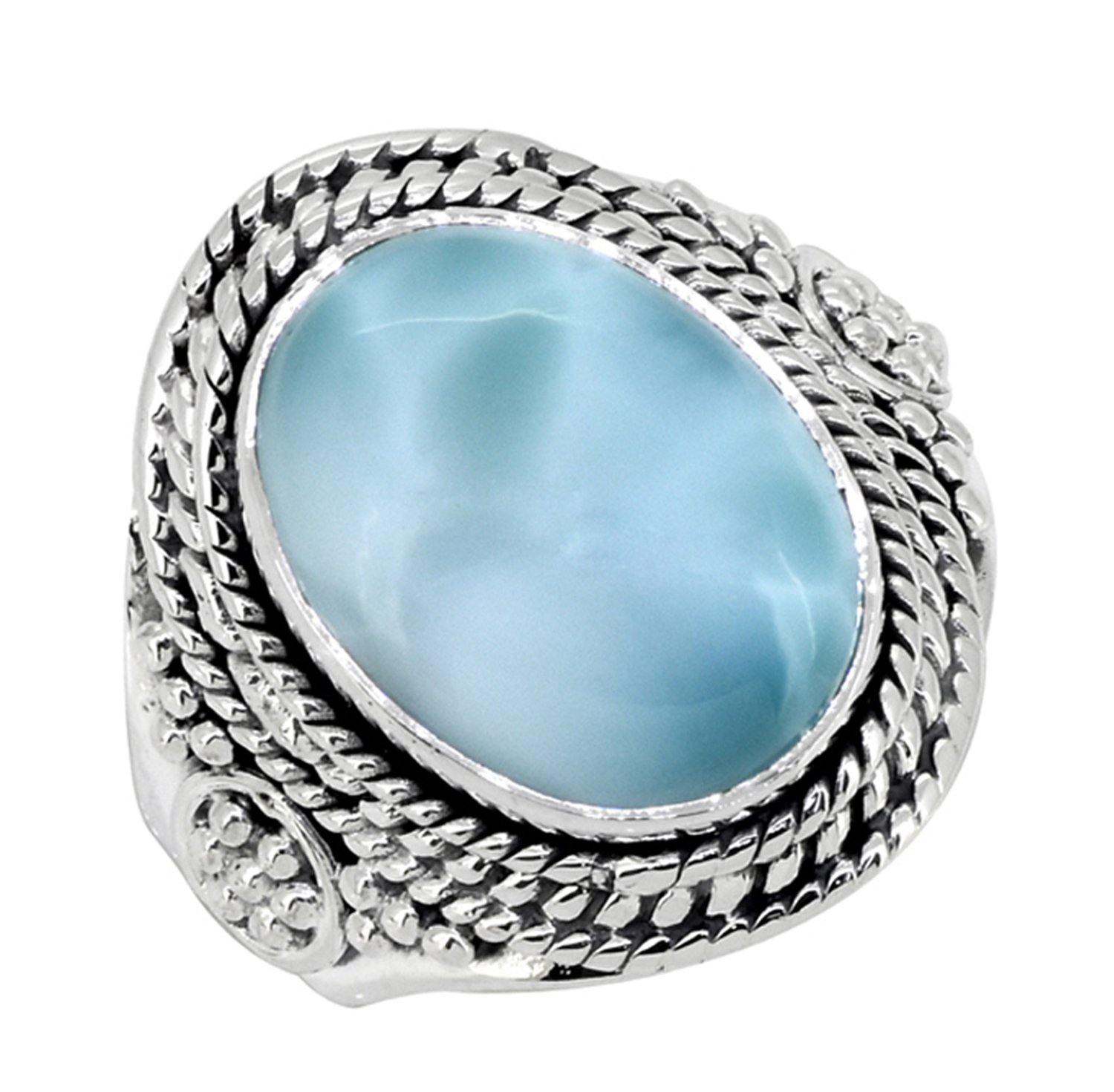 Natural Larimar Solid 925 Sterling Silver Ring Jewelry - YoTreasure