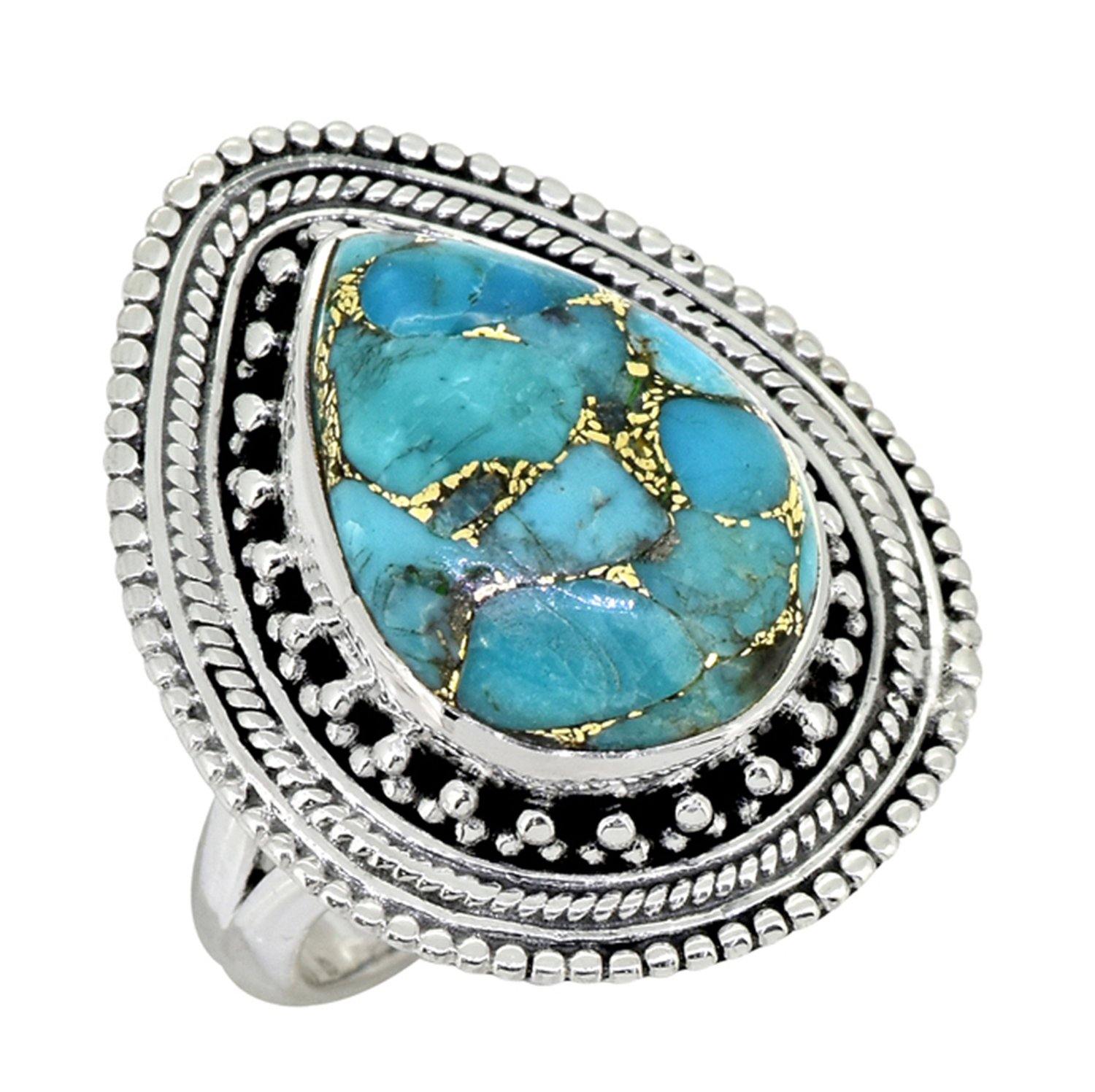 Blue Copper Turquoise Solid 925 Sterling Silver Ring Jewelry - YoTreasure
