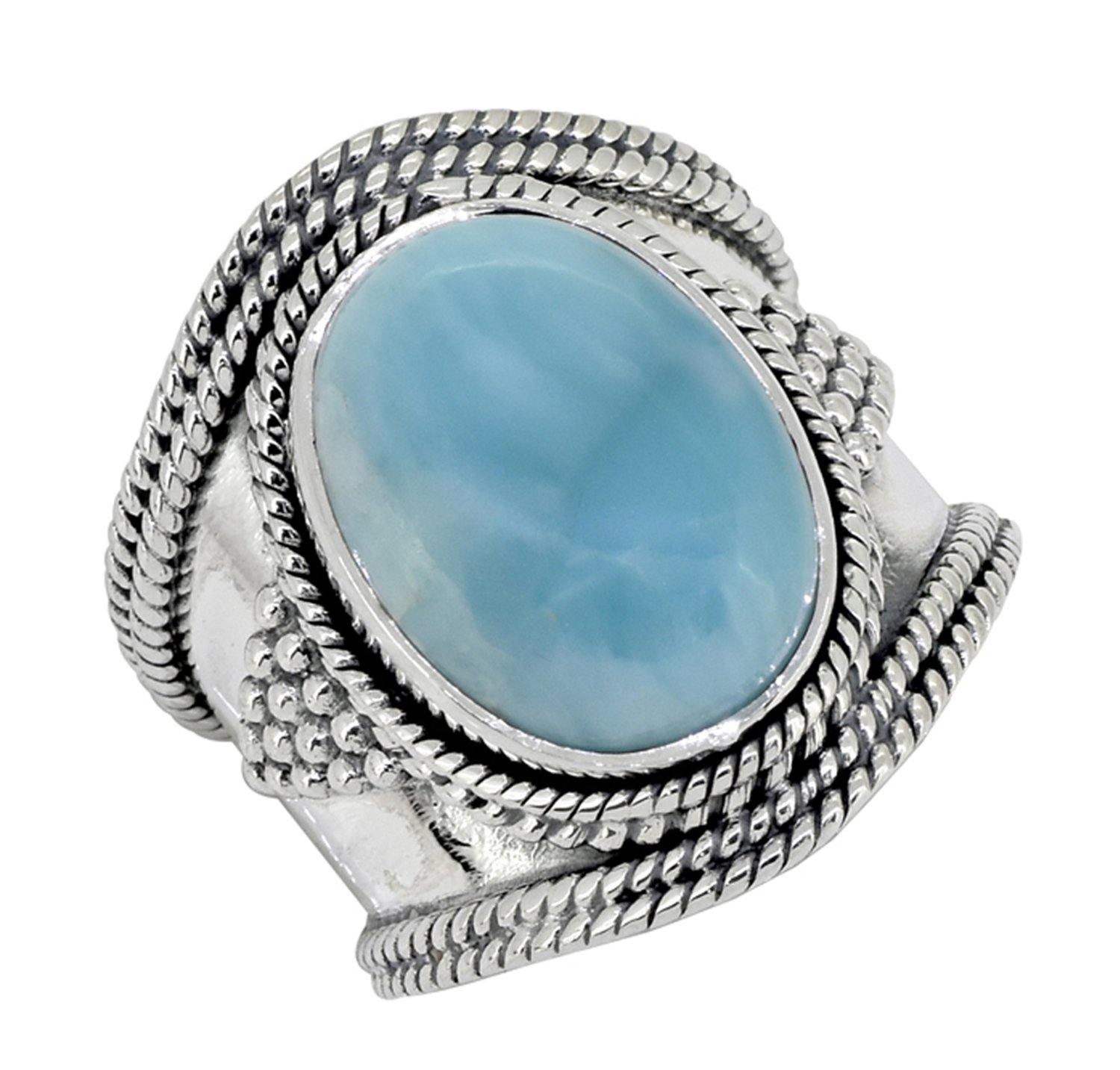Natural Larimar Solid 925 Sterling Silver Gemstone Ring Jewelry - YoTreasure