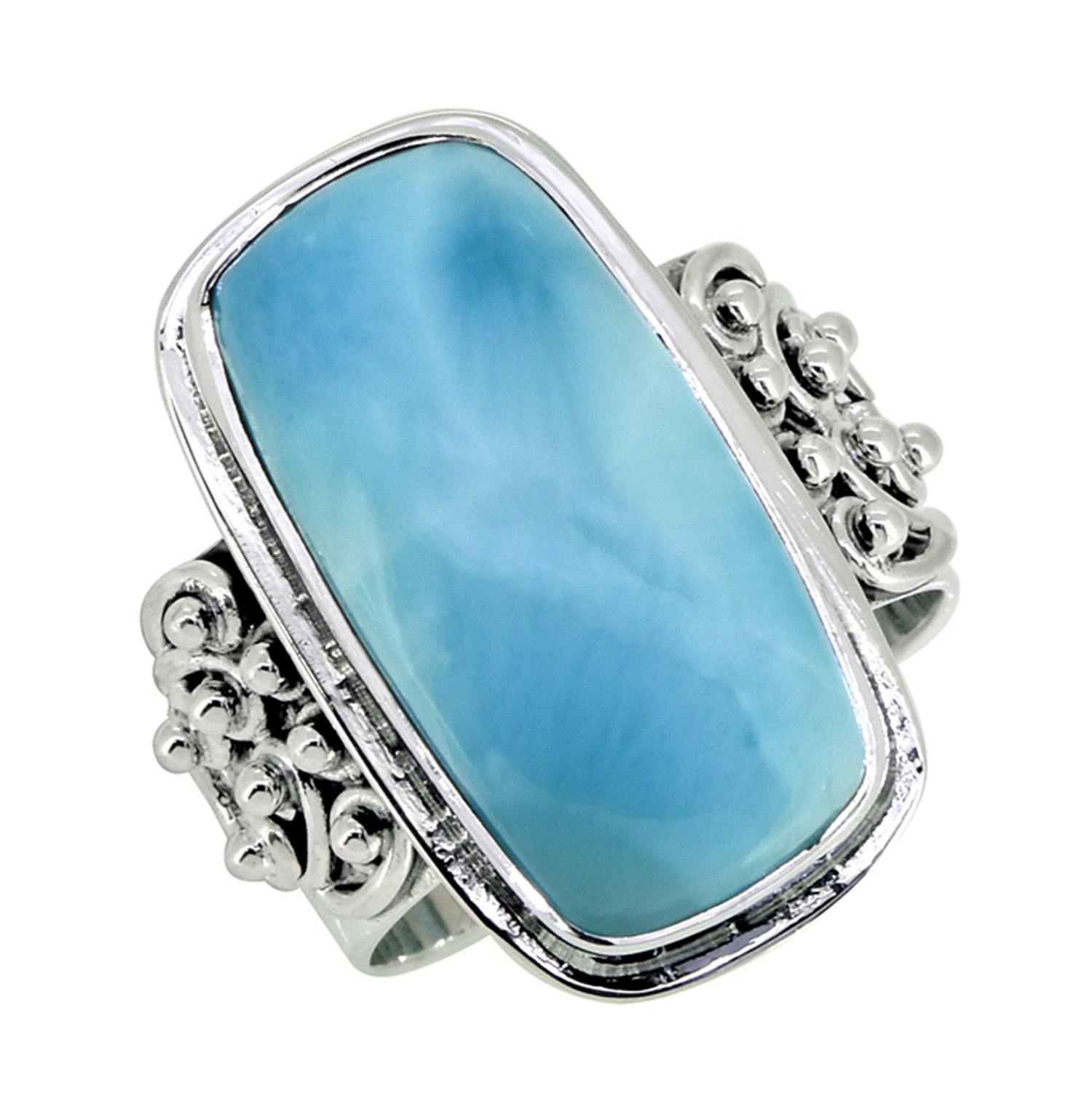 Larimar Stone Solid 925 Sterling Silver Gemstone Ring - YoTreasure