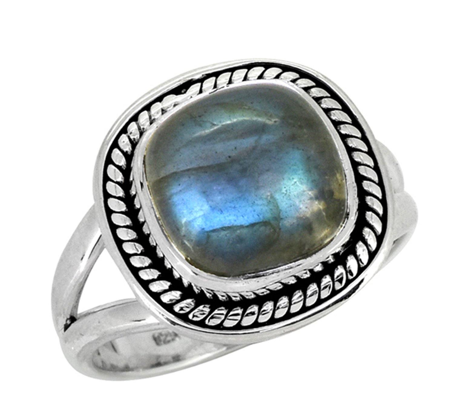 Labradorite Solid 925 Sterling Silver Split Shank Ring Jewelry - YoTreasure