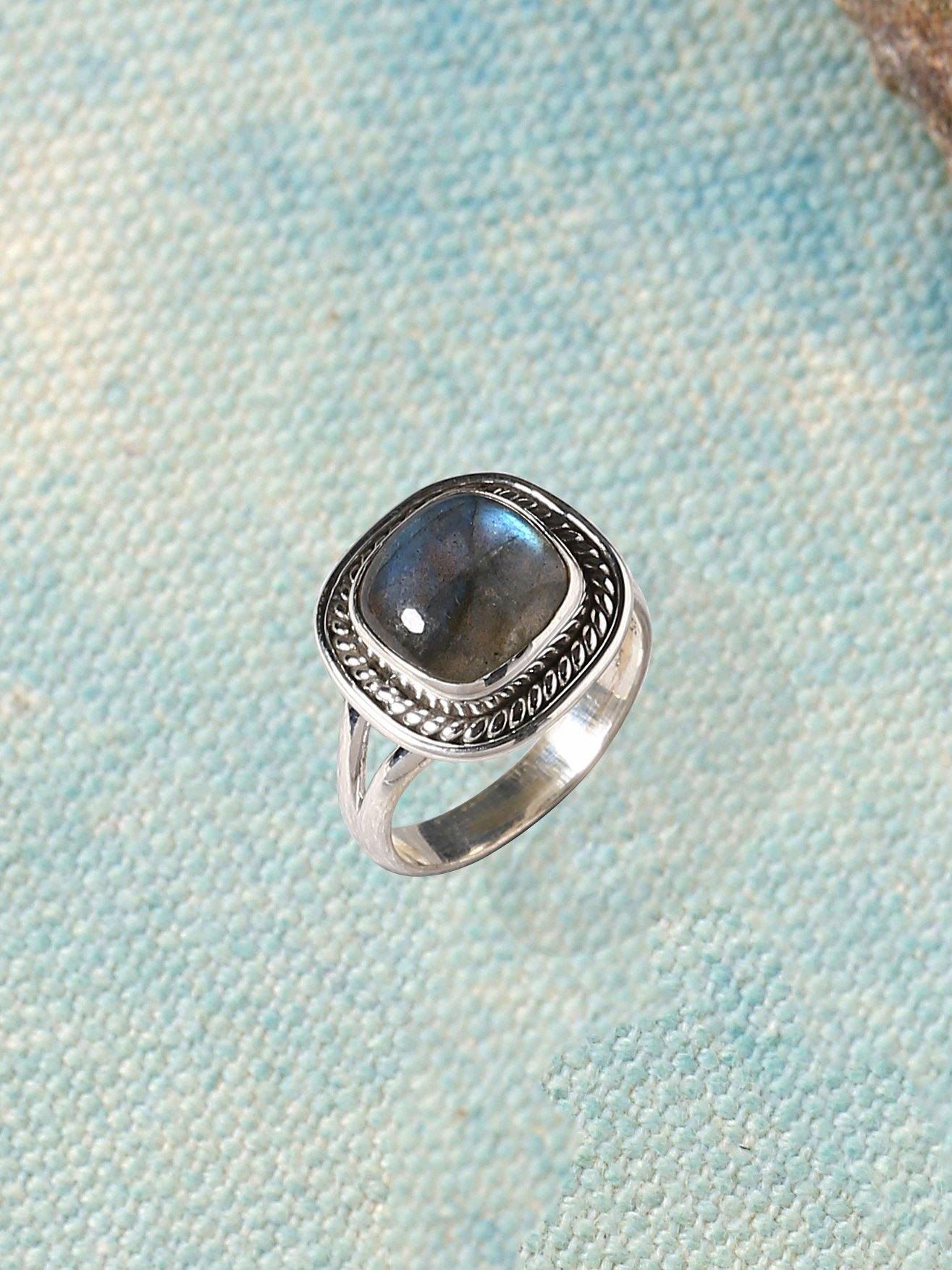 Labradorite Solid 925 Sterling Silver Split Shank Ring Jewelry - YoTreasure