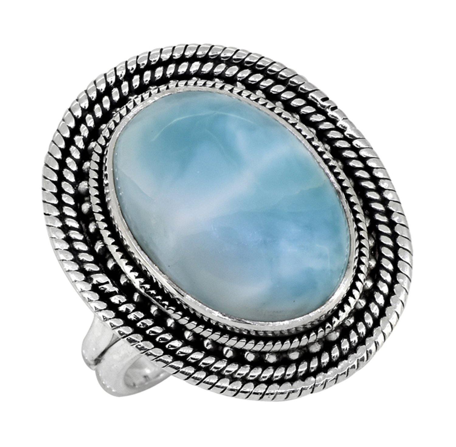 Natural Larimar Solid 925 Sterling Silver Ring Jewelry - YoTreasure