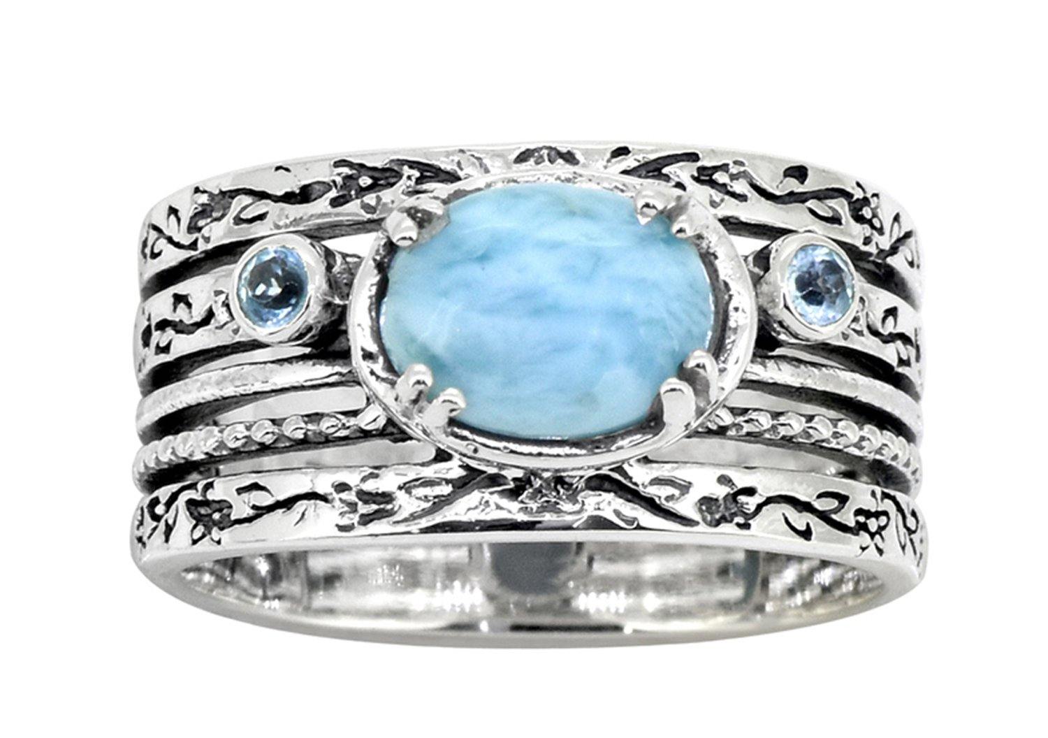 Larimar Swiss Blue Topaz Solid 925 Sterling Silver Designer Ring Jewelry - YoTreasure