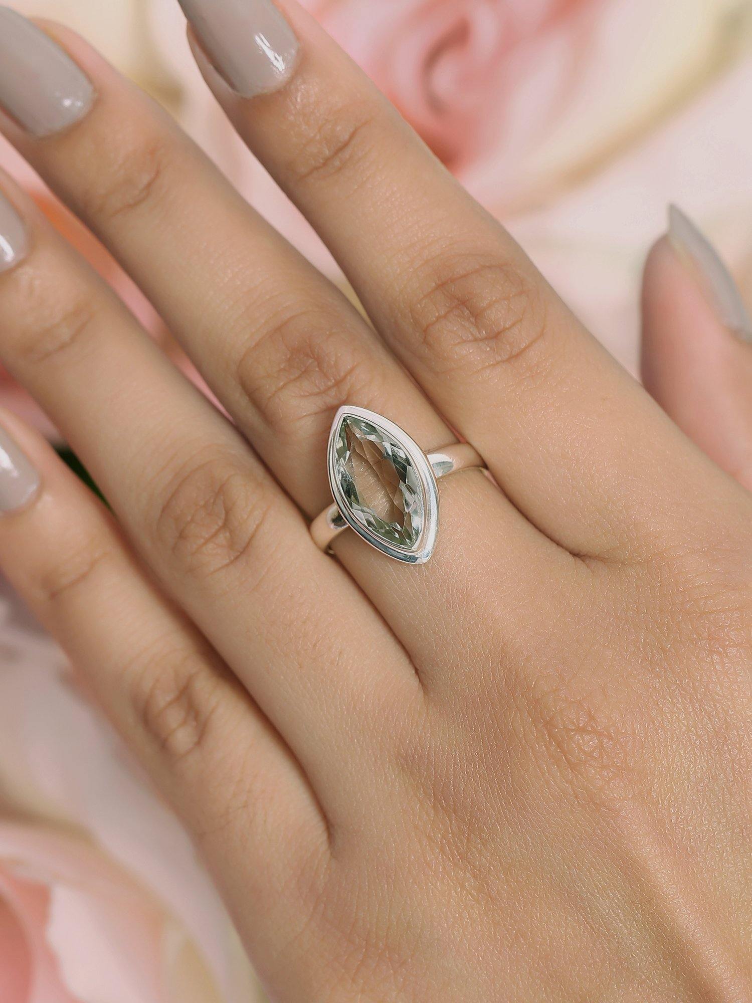 Green Amethyst Solid 925 Sterling Silver Ring Jewelry - YoTreasure