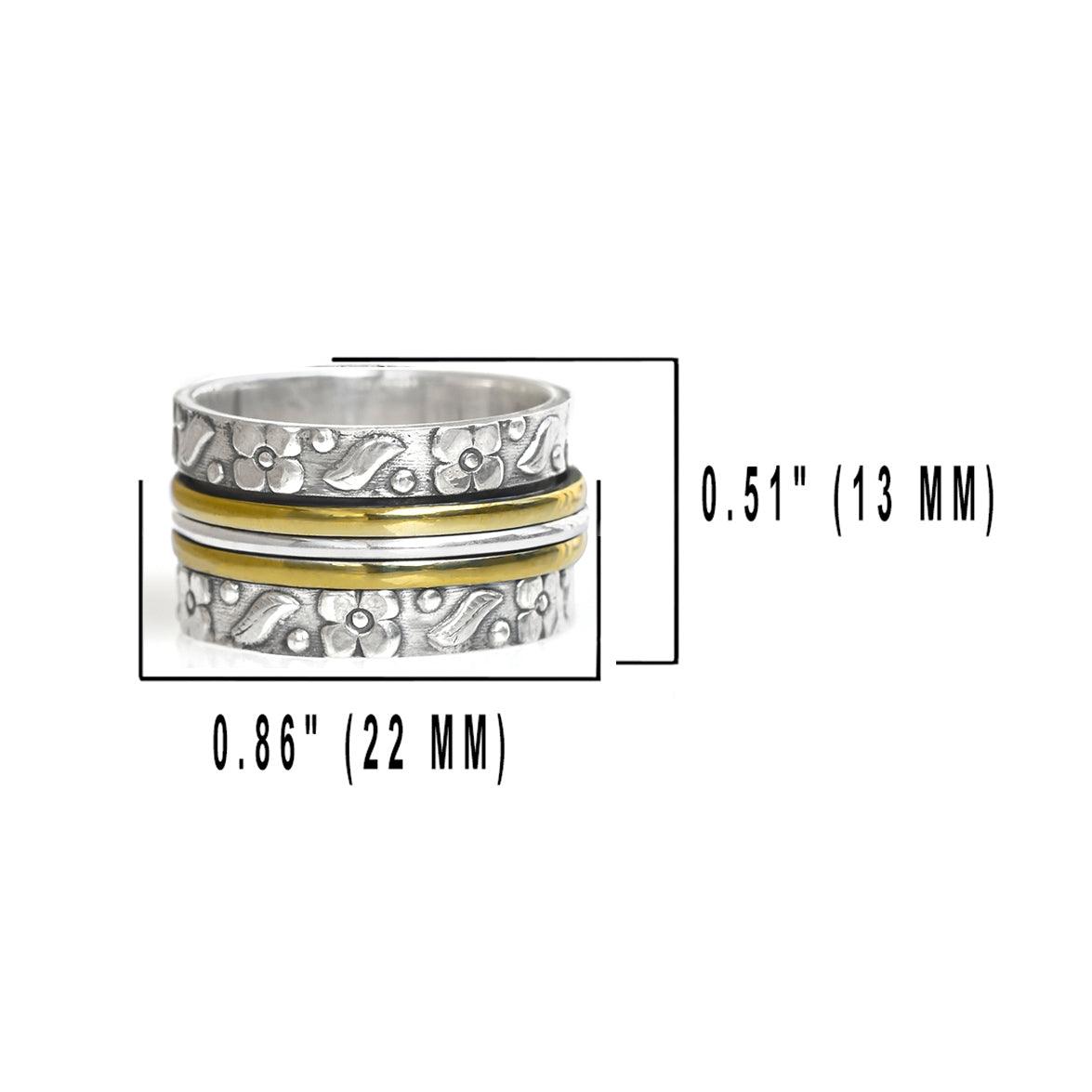 Solid 925 Sterling Silver Brass Meditation Spinning Ring Jewelry - YoTreasure