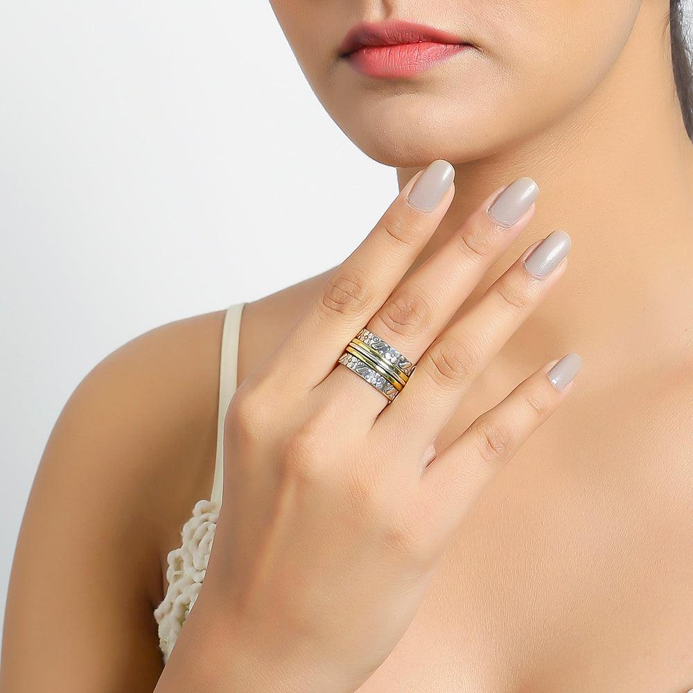 Solid 925 Sterling Silver Brass Meditation Spinning Ring Jewelry - YoTreasure