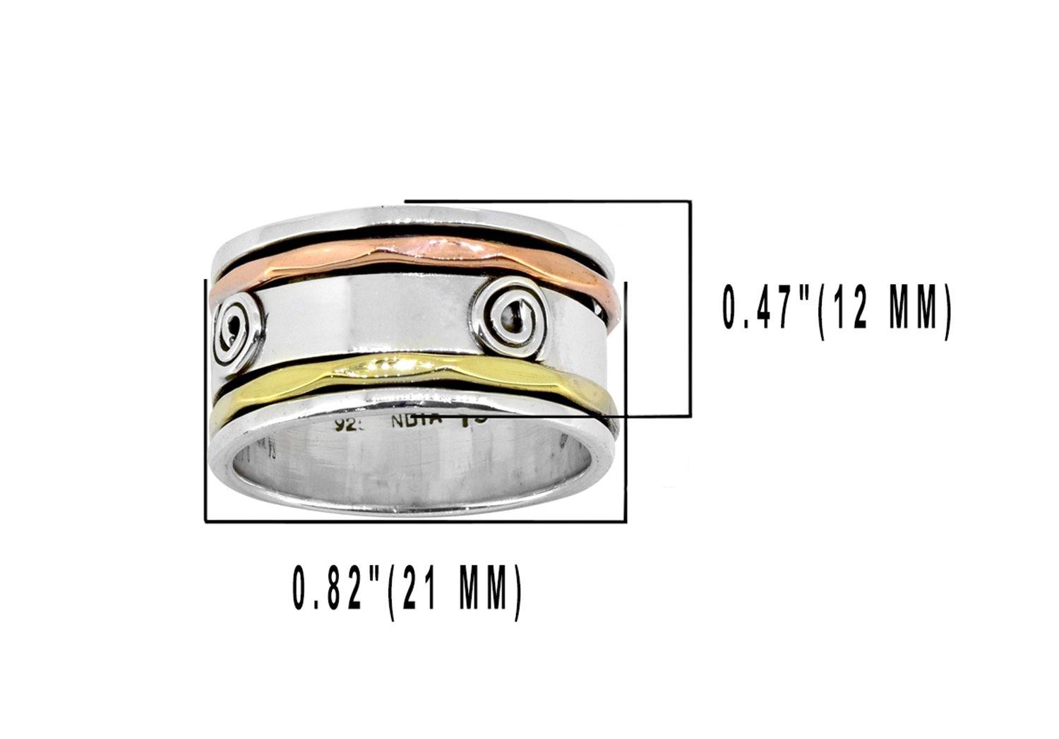 Solid 925 Sterling Silver Brass Copper Meditation Spinning Ring Jewelry - YoTreasure