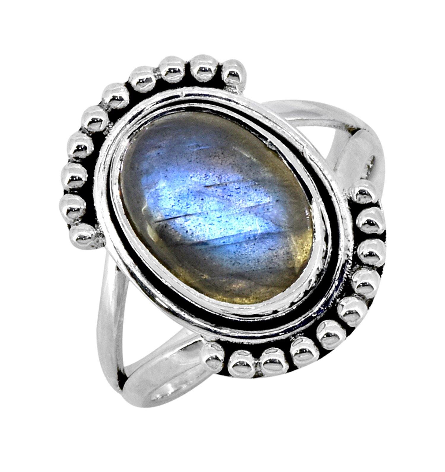 Labradorite Solid 925 Sterling Silver Split Shank Ring Jewelry - YoTreasure