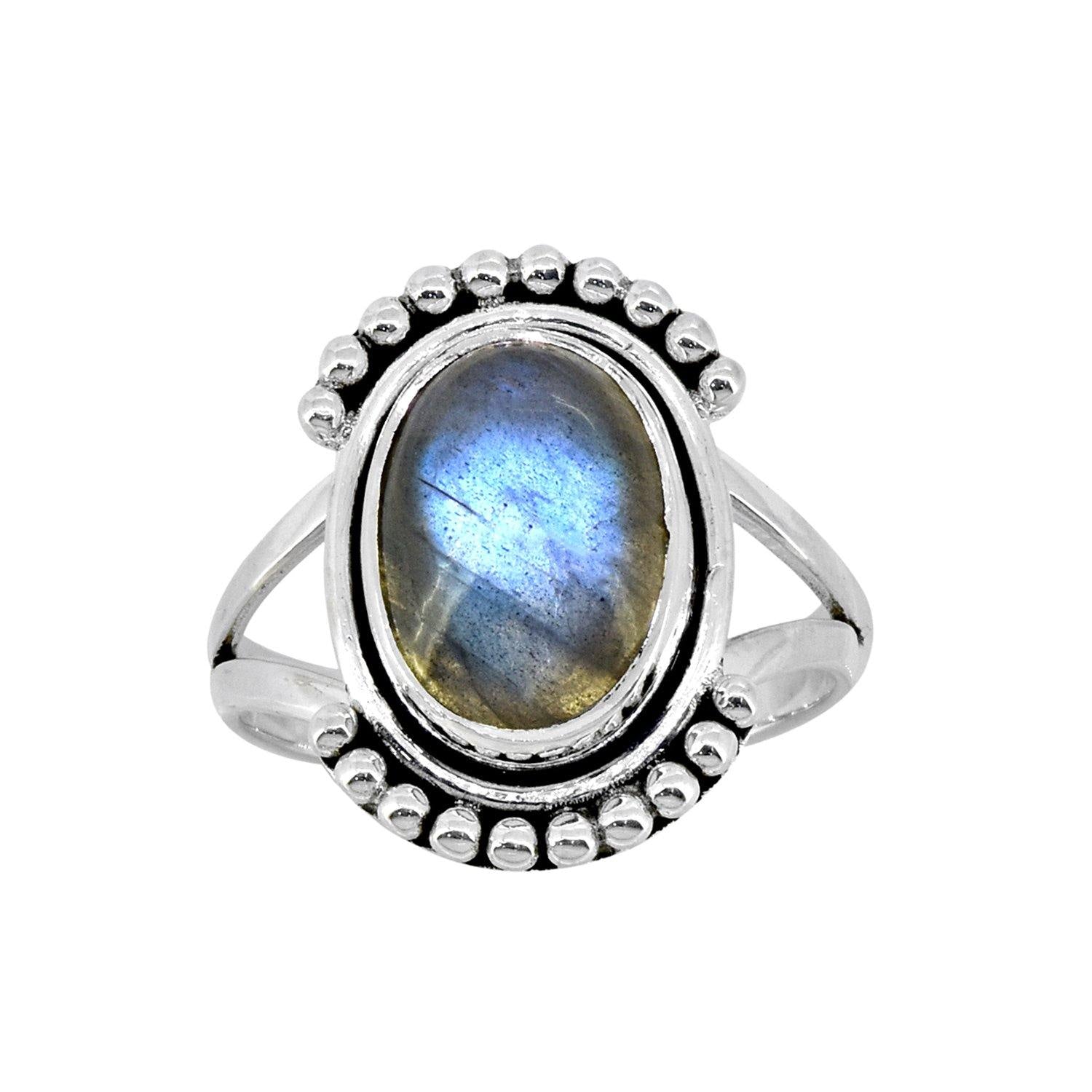 Labradorite Solid 925 Sterling Silver Split Shank Ring Jewelry - YoTreasure