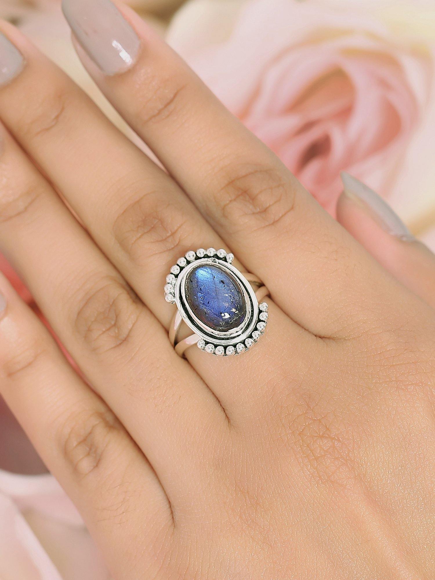 Labradorite Solid 925 Sterling Silver Split Shank Ring Jewelry - YoTreasure