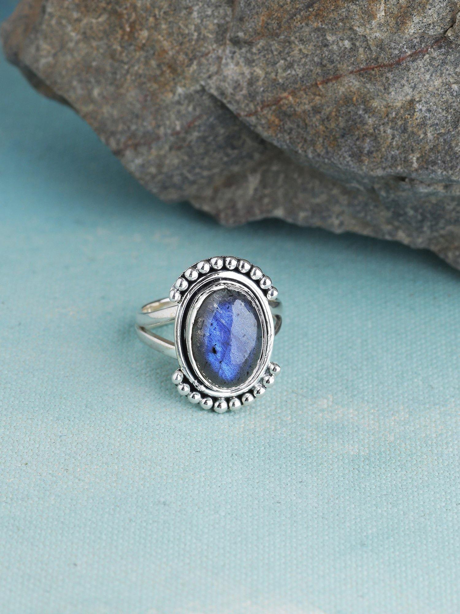 Labradorite Solid 925 Sterling Silver Split Shank Ring Jewelry - YoTreasure
