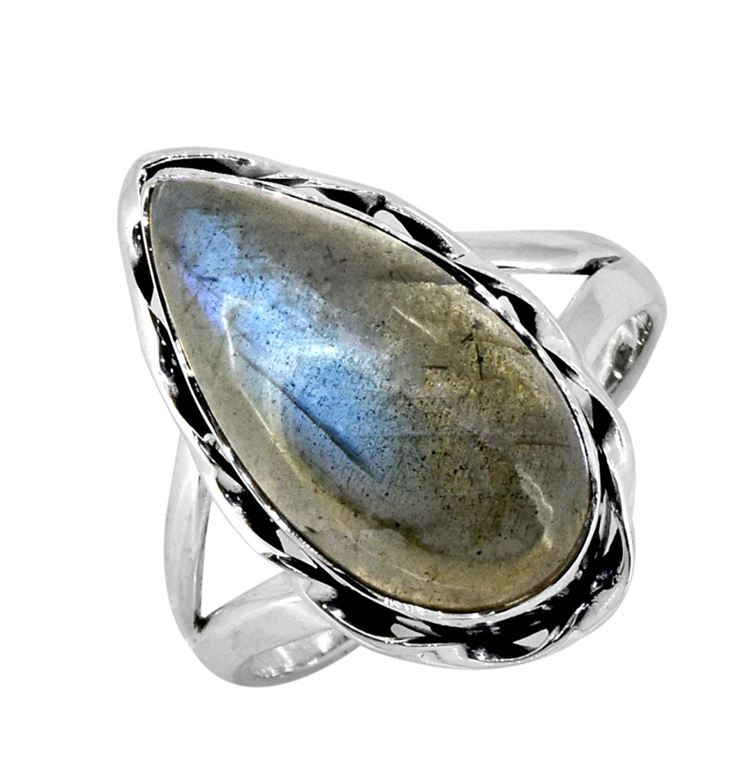Labradorite Solid 925 Sterling Silver Split Shank Ring Jewelry - YoTreasure