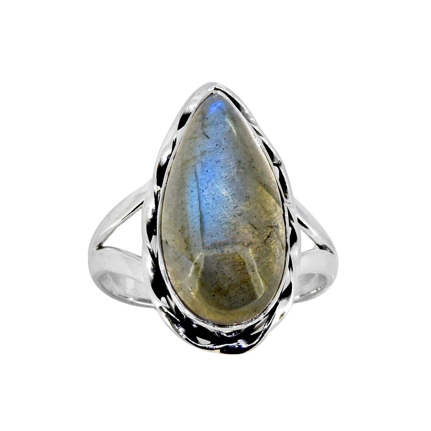 Labradorite Solid 925 Sterling Silver Split Shank Ring Jewelry - YoTreasure
