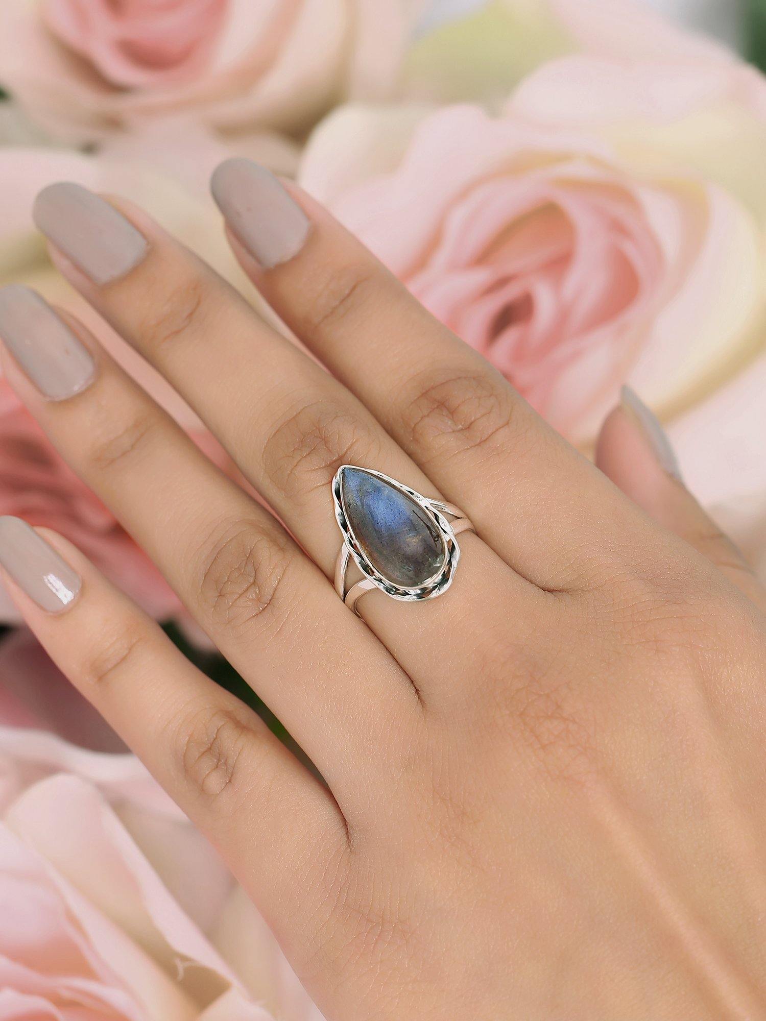 Labradorite Solid 925 Sterling Silver Split Shank Ring Jewelry - YoTreasure