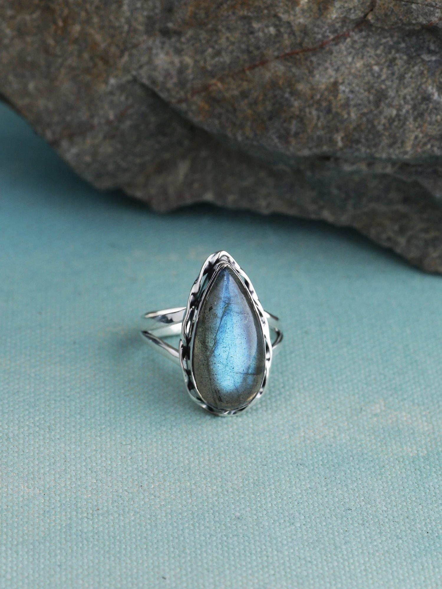 Labradorite Solid 925 Sterling Silver Split Shank Ring Jewelry - YoTreasure