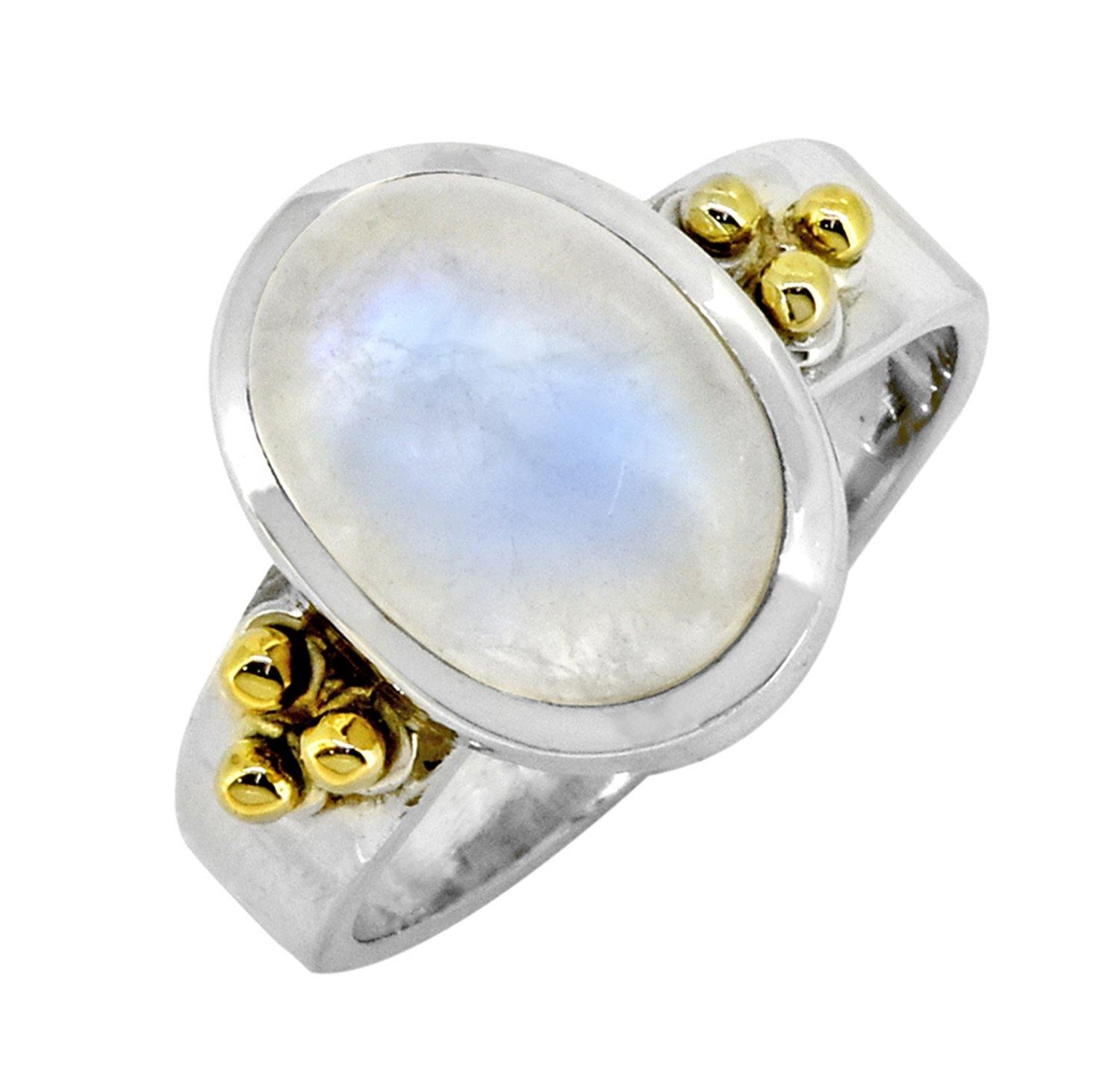 10x12 MM Moonstone Solitaire Ring 925 Sterling Silver With Brass Accents - YoTreasure