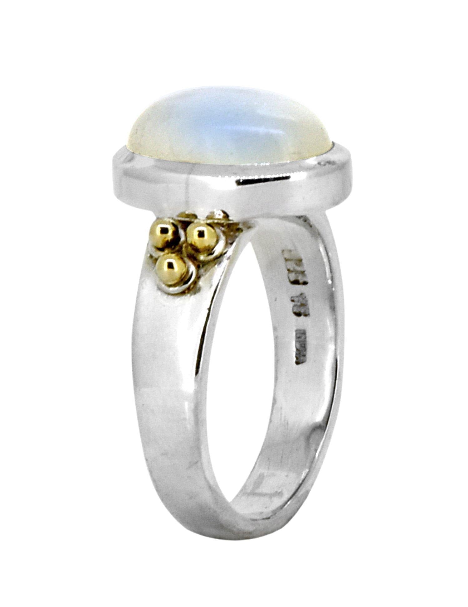 10x12 MM Moonstone Solitaire Ring 925 Sterling Silver With Brass Accents - YoTreasure