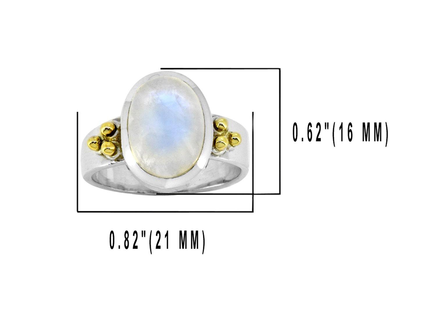 10x12 MM Moonstone Solitaire Ring 925 Sterling Silver With Brass Accents - YoTreasure